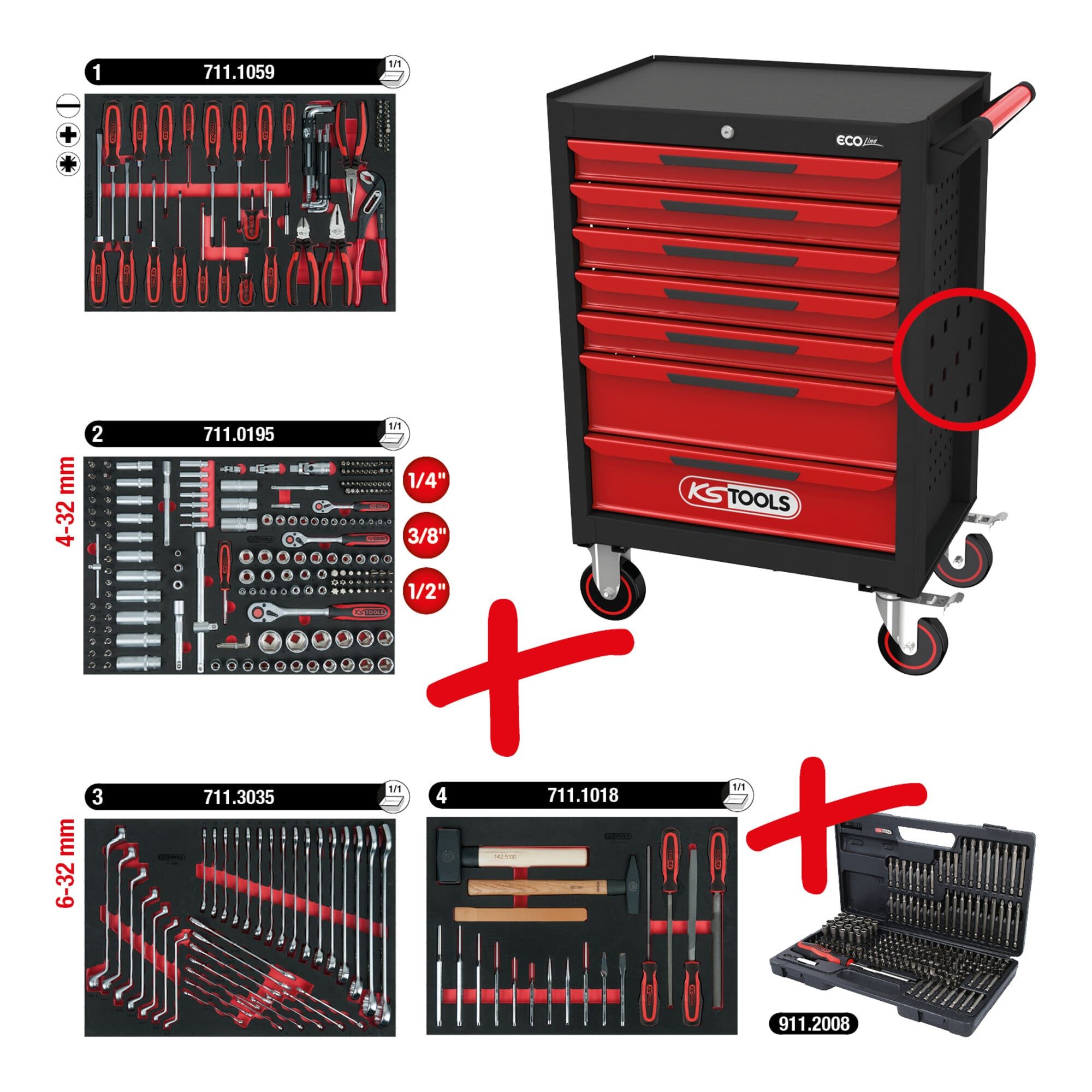 KS Tools Werkstattwagen KS Tools Werkstattwagen ECOline mit 7 Schubladen und 515 Premium-Werkz