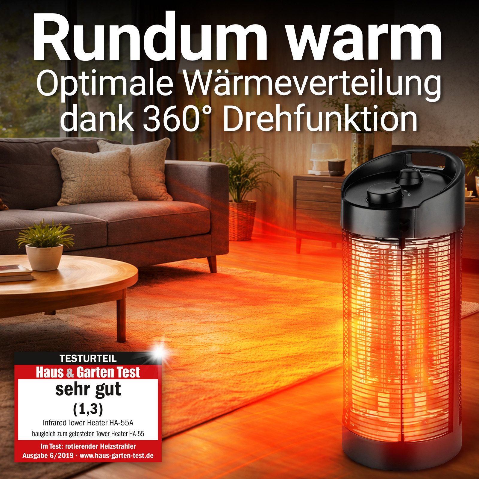 HEIMWERT Infrarotstrahler Heizstrahler Infrarotheizung 1200 Watt 360 Grad