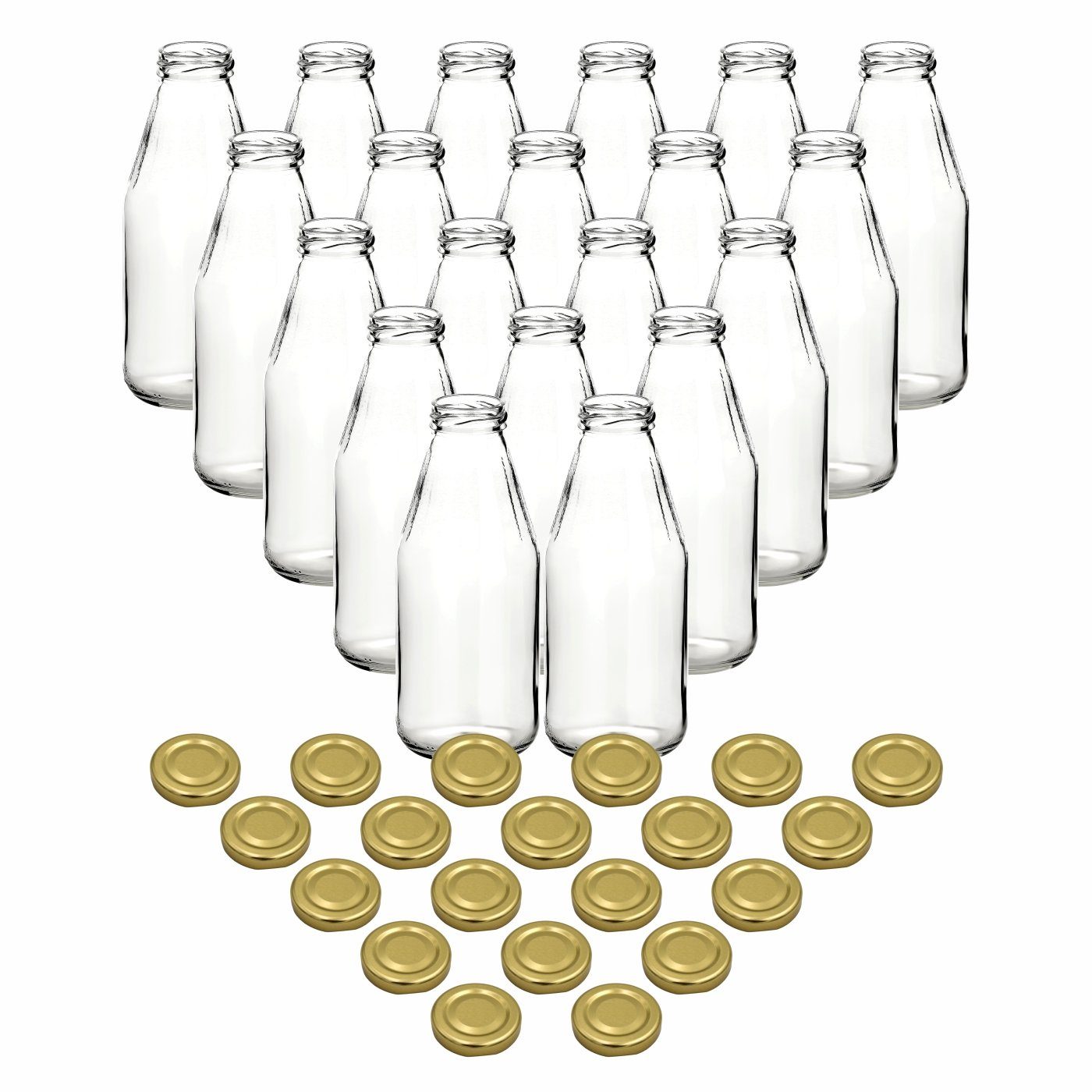 gouveo Trinkflasche Saftflaschen 500 ml mit Schraub-Deckel - Kleine Flasche 0,5 l, 20er Set, goldfarben