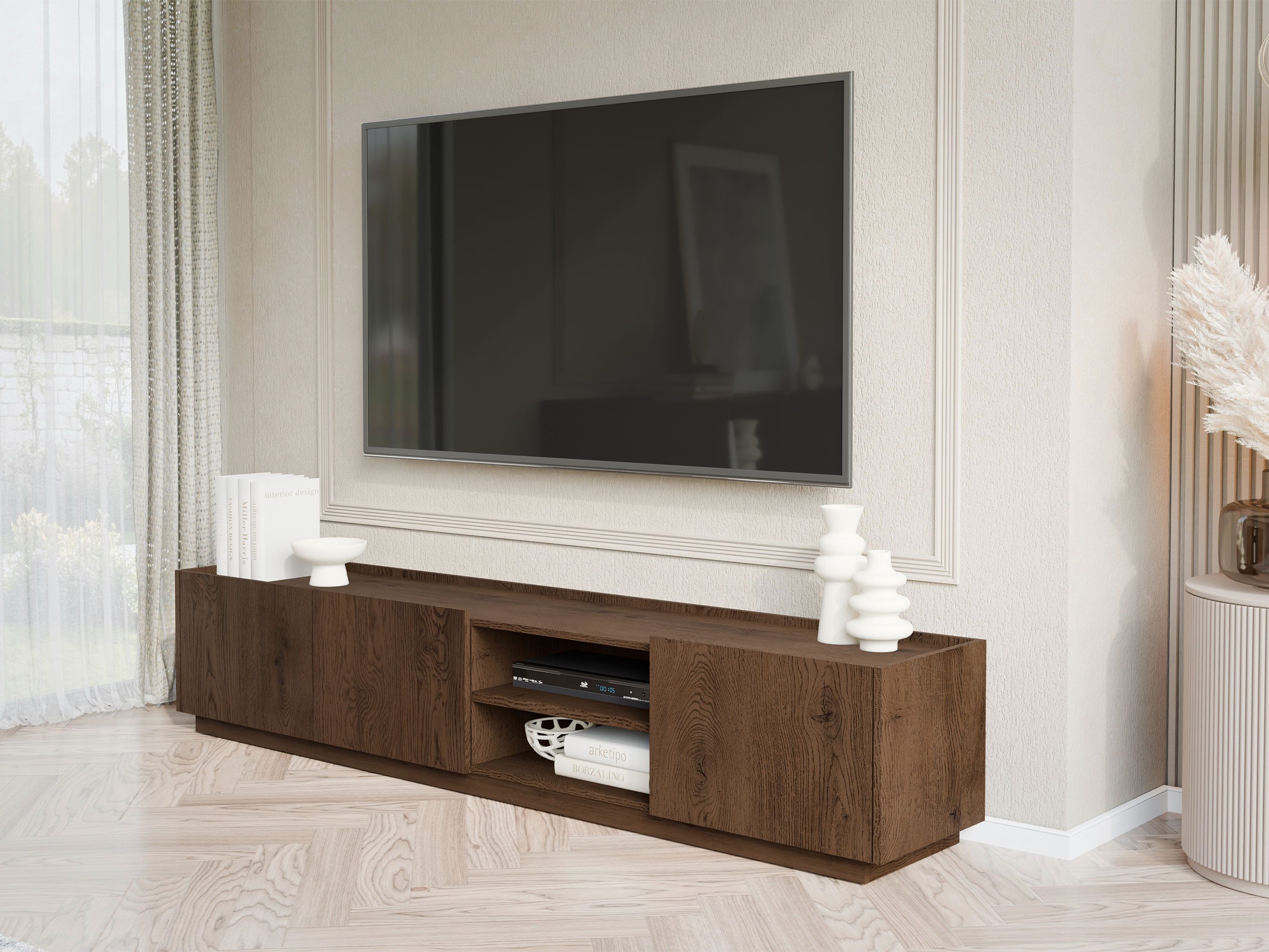 MIRJAN24 TV-Schrank Mirtu 200 (mit drei Klappen) 200x40x37 cm, Klappenbremse