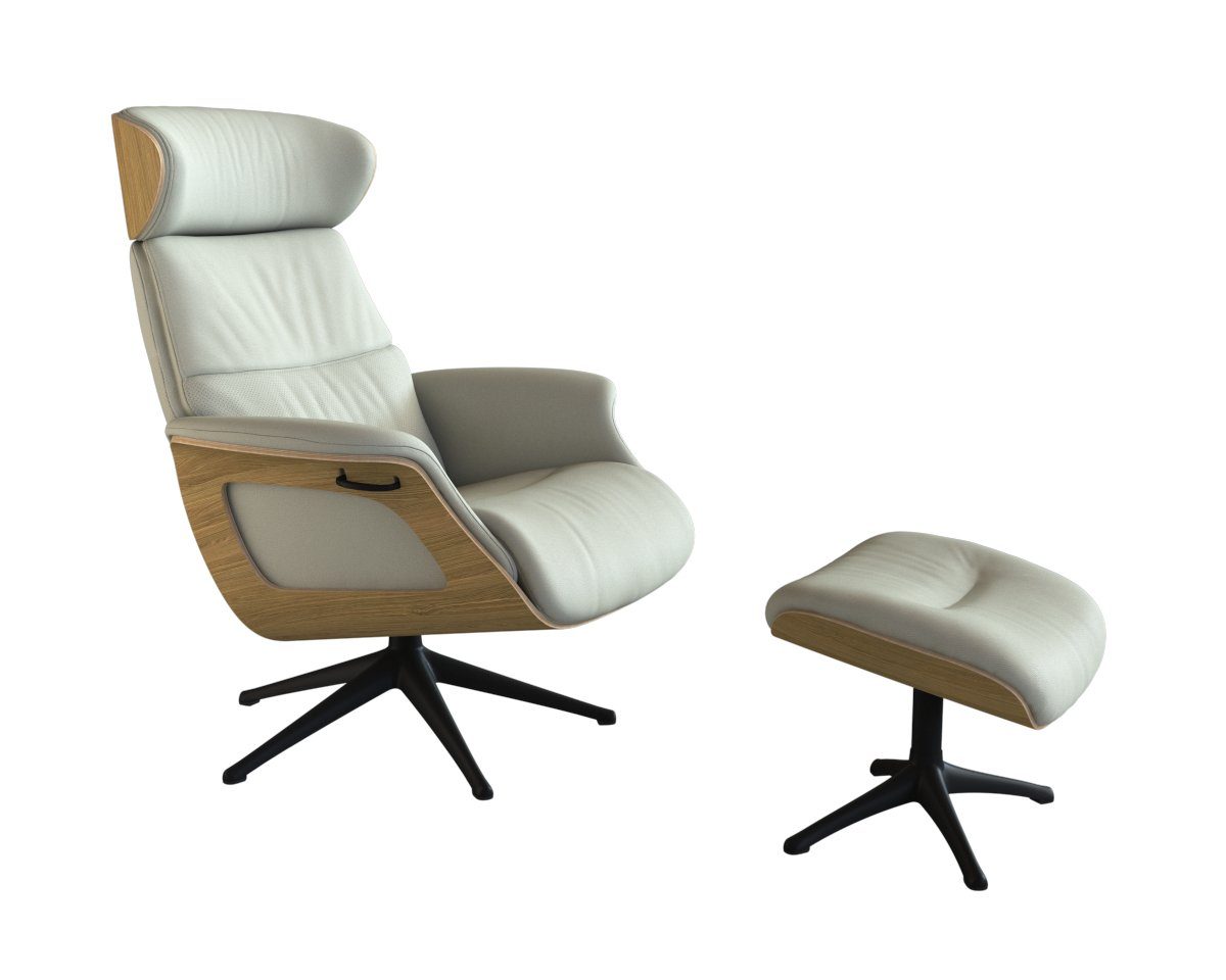 FLEXLUX Relaxsessel Clement Rücken u. Kopfverstellung, ergonomisch, Airchannels, Rücken- & Kopfteilverstellung, Drehbar, Armlehne Eiche, Fuß Schwarz
