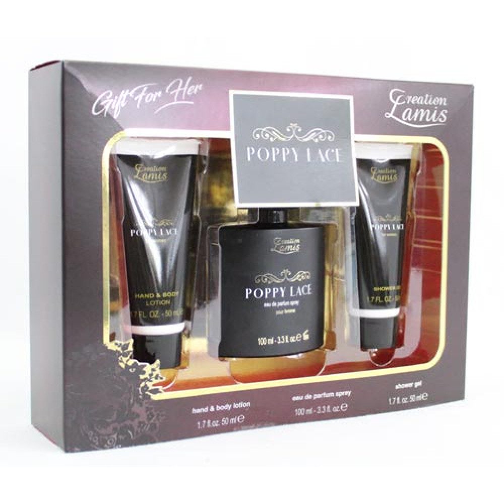 Stolz GmbH Pflege-Set Poppy Lace Geschenk-Duft-Set 3-teilig Hand & Body Lotion, Parfum, Dusc, 3-tlg.