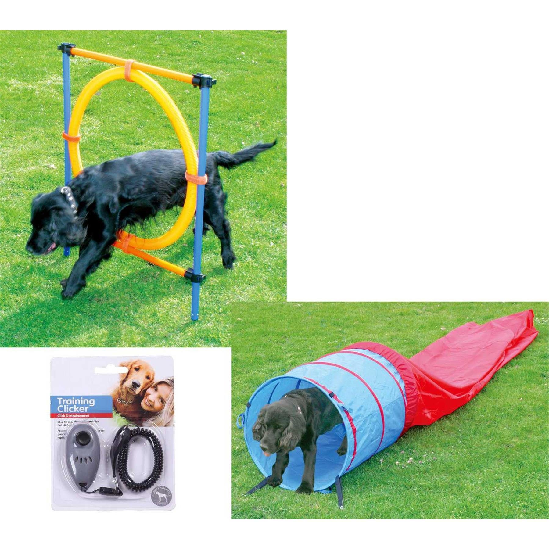 PETGARD Tier-Beschäftigungsspielzeug Hunde Agility-Set Hundesport,  Sprungreifen + Agilitytunnel + Clicker