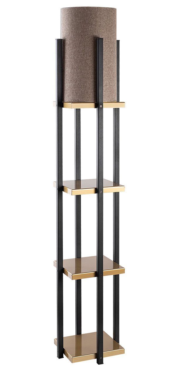 Feldmann-Wohnen 3 gold / matt Stehlampe, LS Struktur schwarz - 25x25x130cm, braun Ablageböden