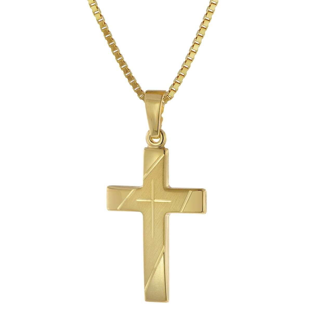 trendor Kreuzkette 75676, Kreuz Anhänger Gold 333 mit goldplattierter Silberkette
