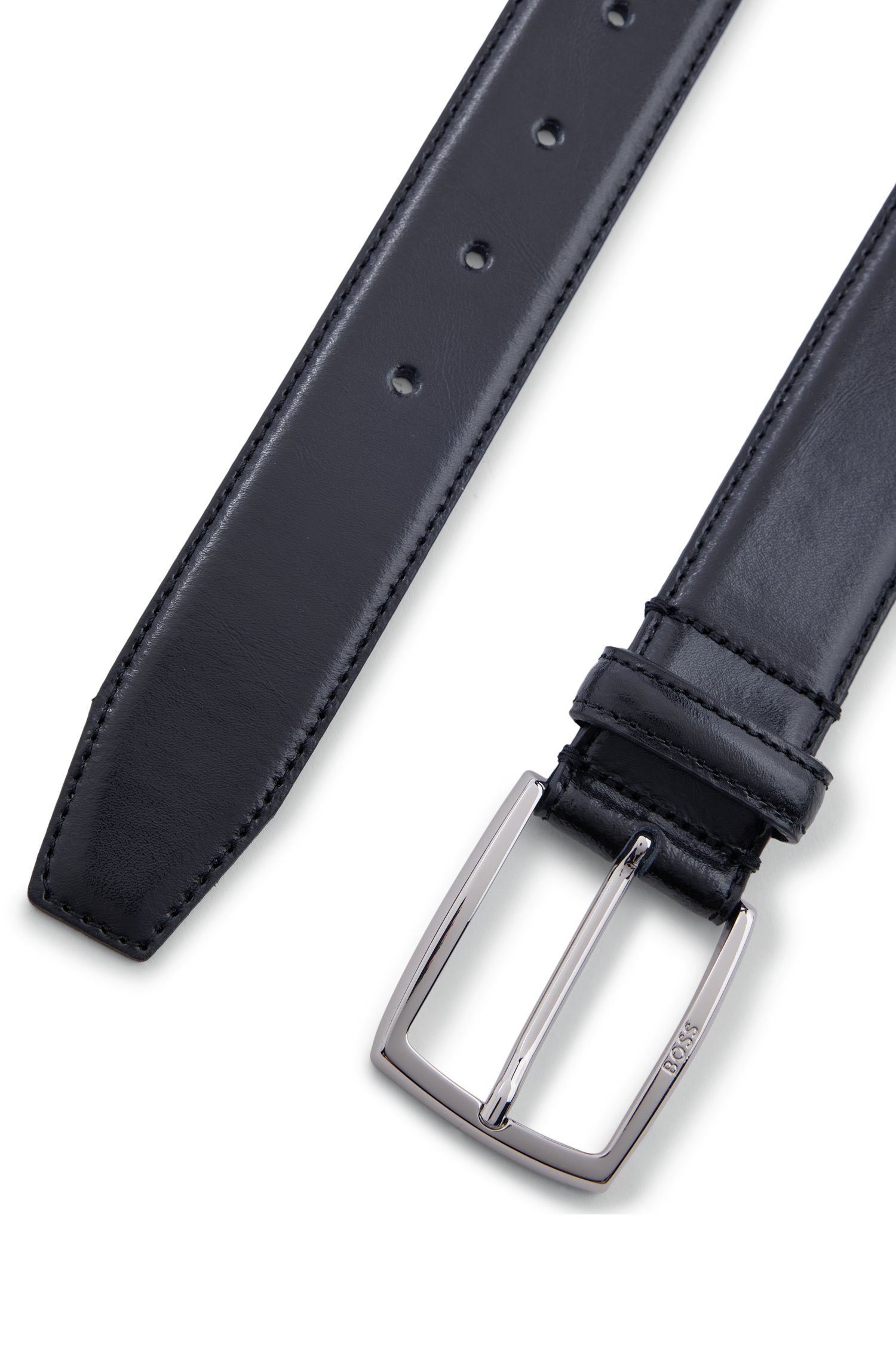 aus Leder BOSS mit Ledergürtel Nahtdetails italienischem black Celie-St_Sz35 poliertem
