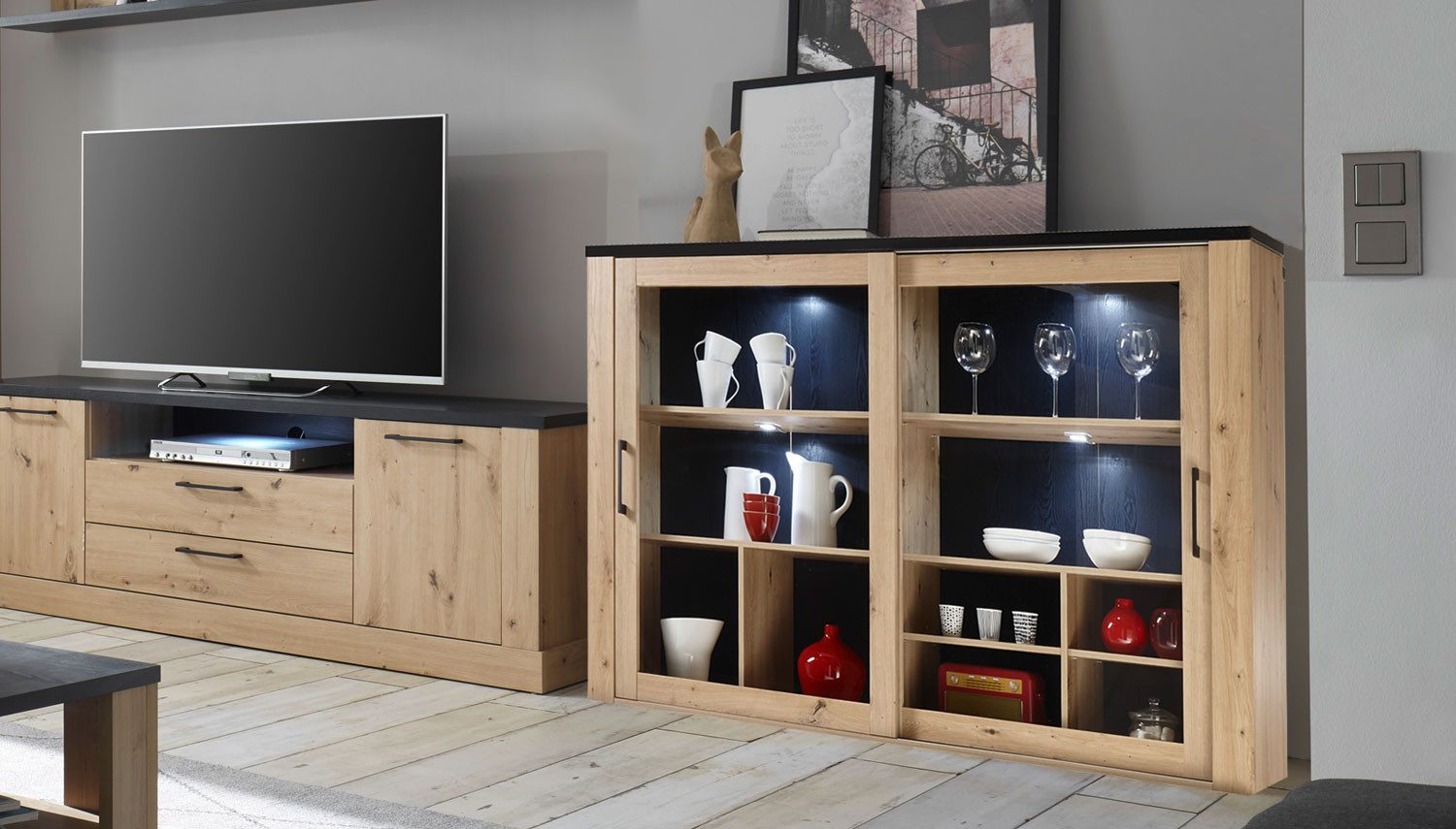Bega Consult Sideboard Schrank mit Schiebetüren Sideboard MOREL Artisan Eiche 180cm