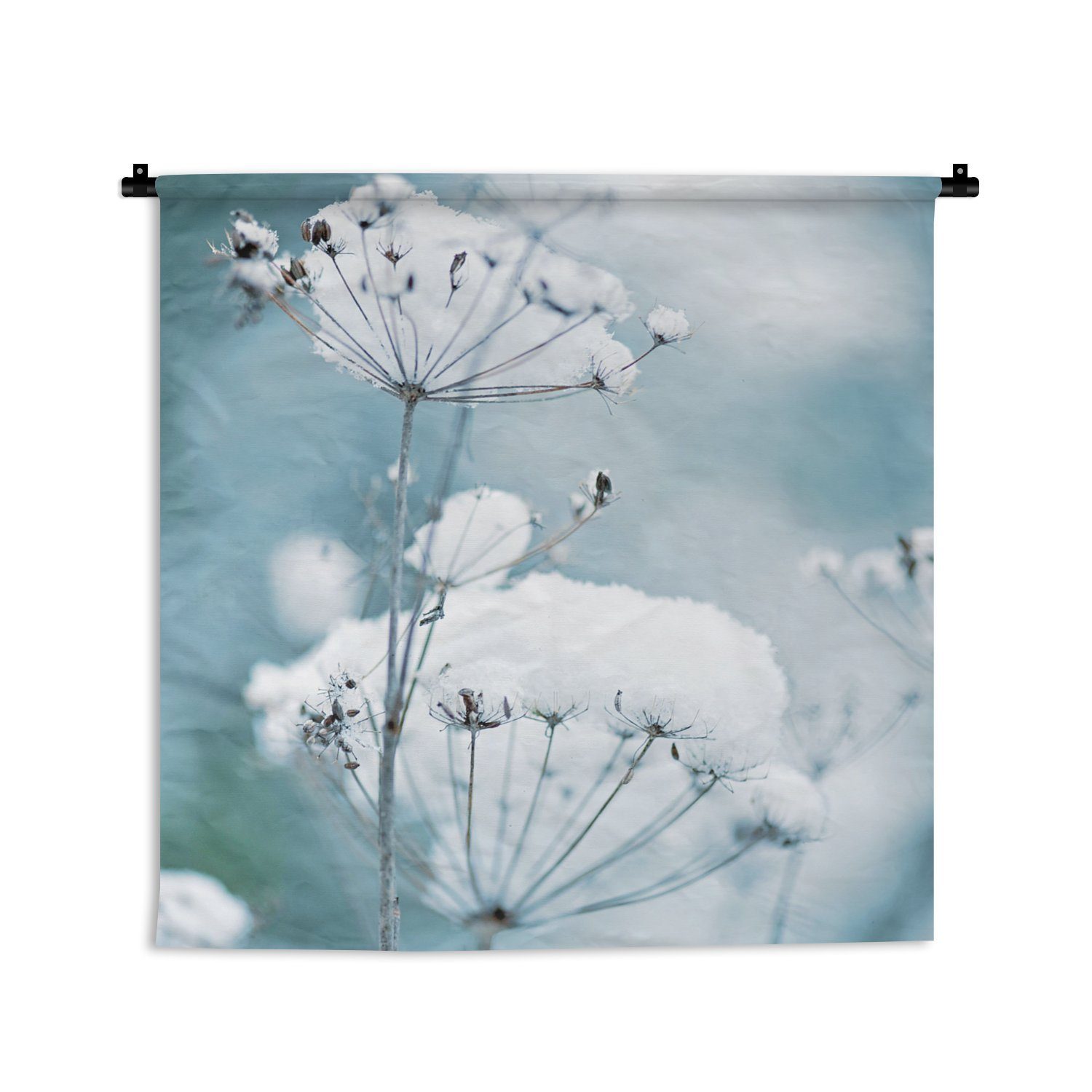 MuchoWow Wanddekoobjekt Schnee - Blumen - Winter - Zweige, Wanddeko für Wohnzimmer, Schlafzimmer, Kleid, Wandbehang, Kinderzimmer