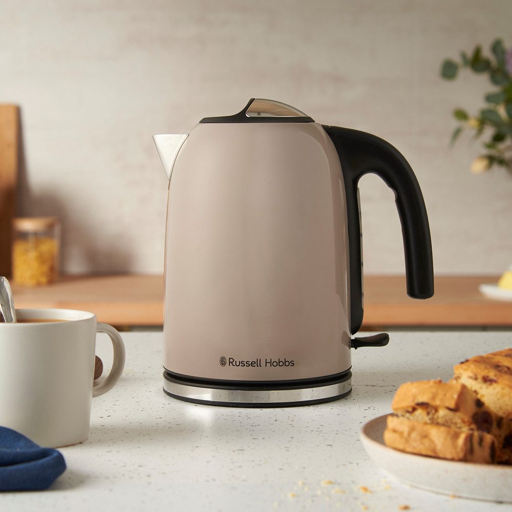 RUSSELL HOBBS Wasserkocher Colours Plus+ Mocha 28511-70, 1,7 l, 2400 W, Edelstahl, Schnellkochfunktion, Perfect-pour-Ausgustülle, Kalkfilter