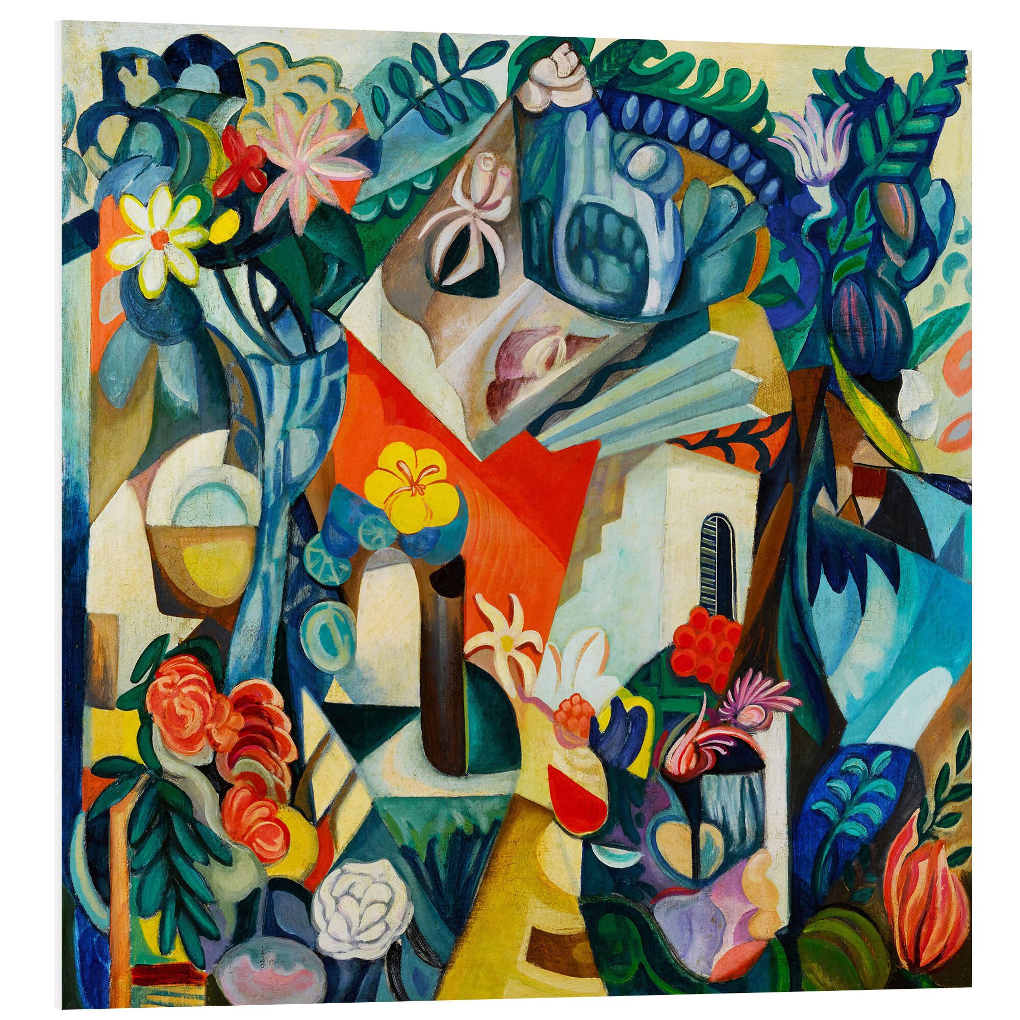 Posterlounge Forex-Bild Hélène Oettingen, Komposition mit Haus und Blumen, Wohnzimmer Modern Malerei
