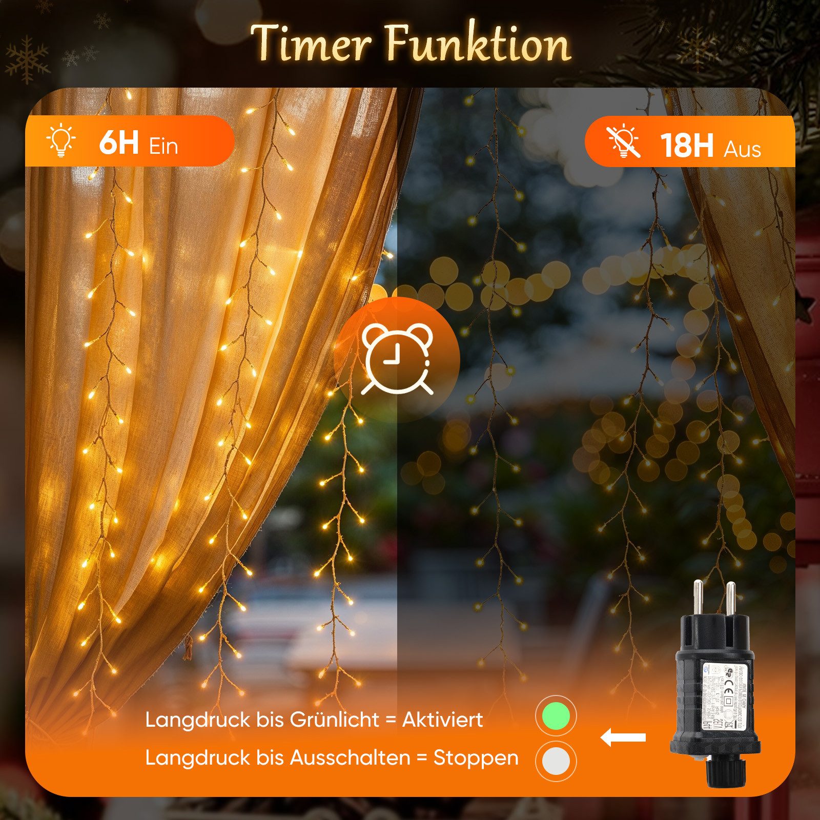 Salcar LED-Lichterkette 300er LED Eisregen Lichterkette Fenster Kupferdraht günstig online kaufen