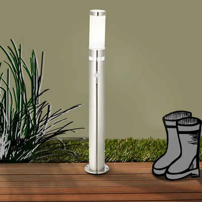 Lightbox Außen-Stehlampe, Bewegungsmelder, ohne Leuchtmittel, LED fest integriert, Kaltweiß, Pollerleuchte mit Dämmerungssensor für separaten LED-Kranz, 78cm Höhe