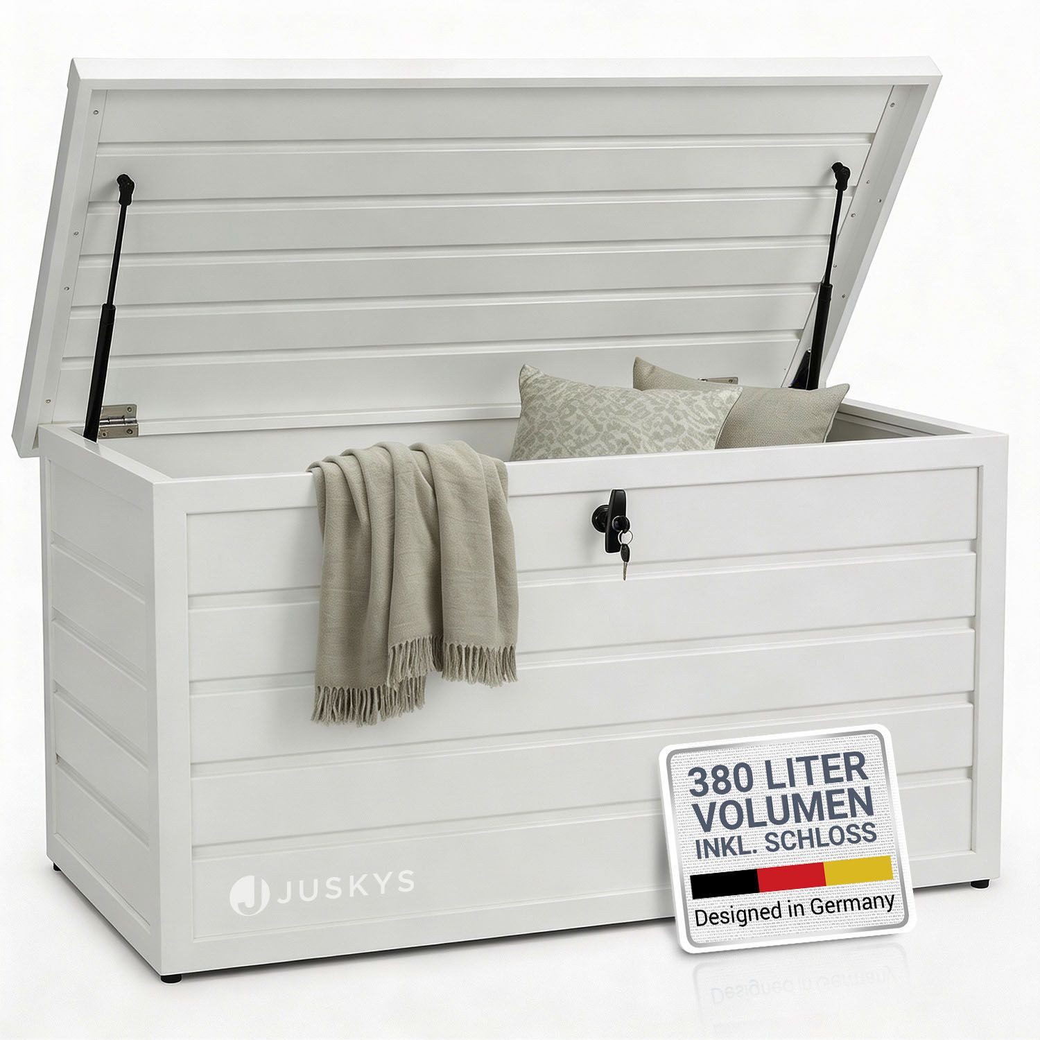 Juskys Gartenbox Limani, einfacher Aufbau, zeitlose Optik, Hubautomatik-Deckel