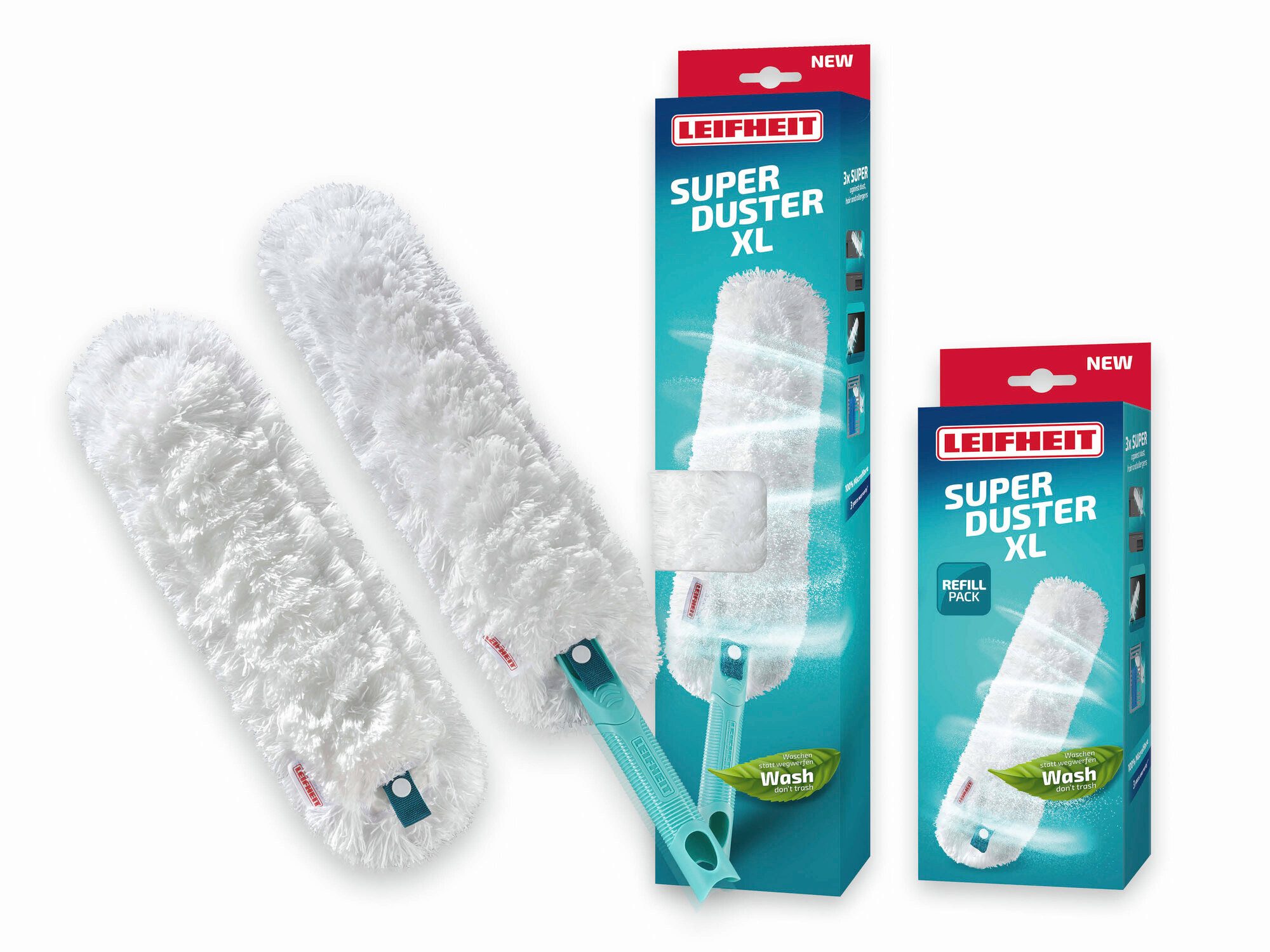 Leifheit Staubwischer SUPERDUSTER XL mit Ersatzbezug (3-St), waschbar, Mikrofaser, bindet Staub sicher auf großer Fläche