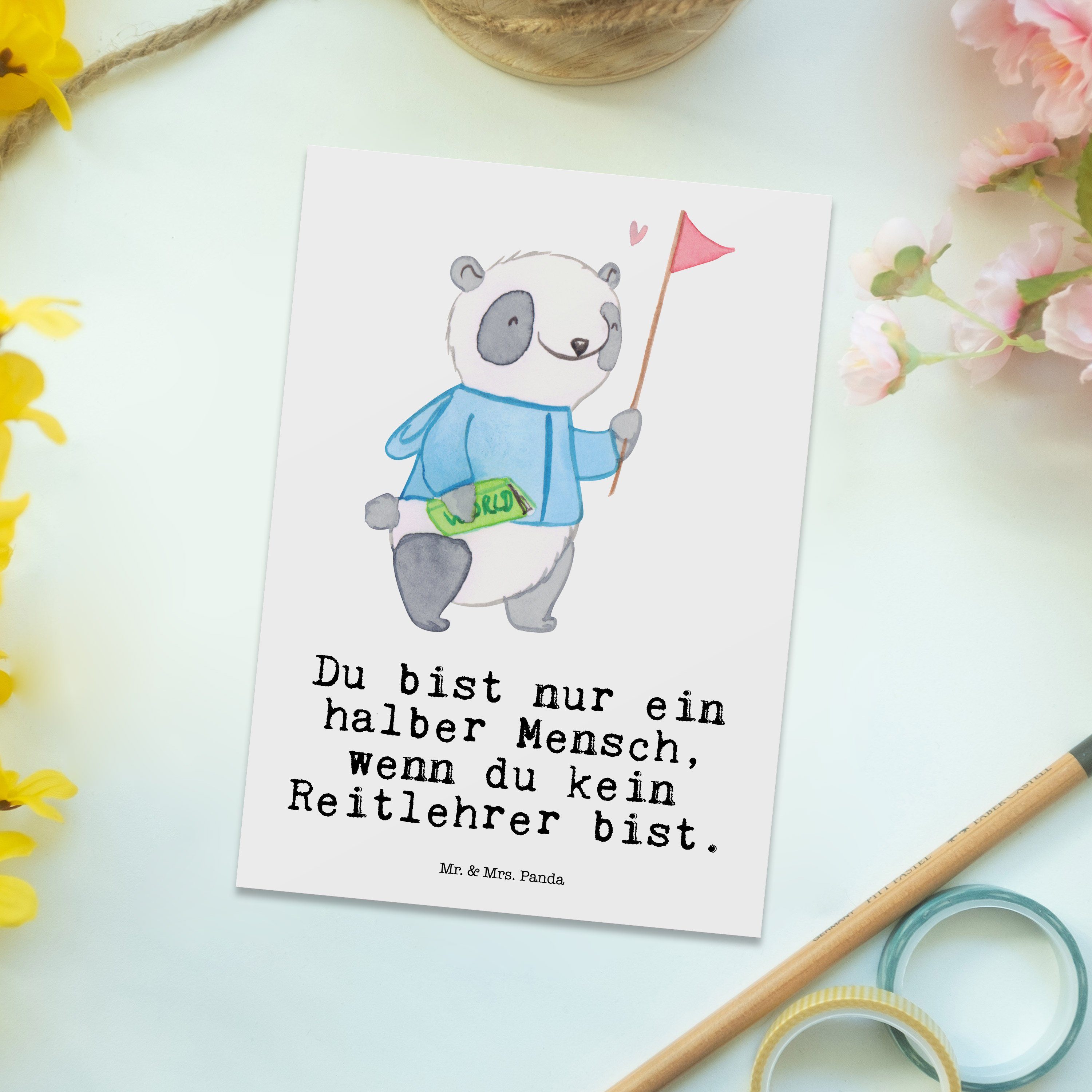 - Postkarte Danke, Mr. Herz Karte, Panda Weiß - & Reitlehrer mit Geschenk, Mrs. Grußkarte, Mitar