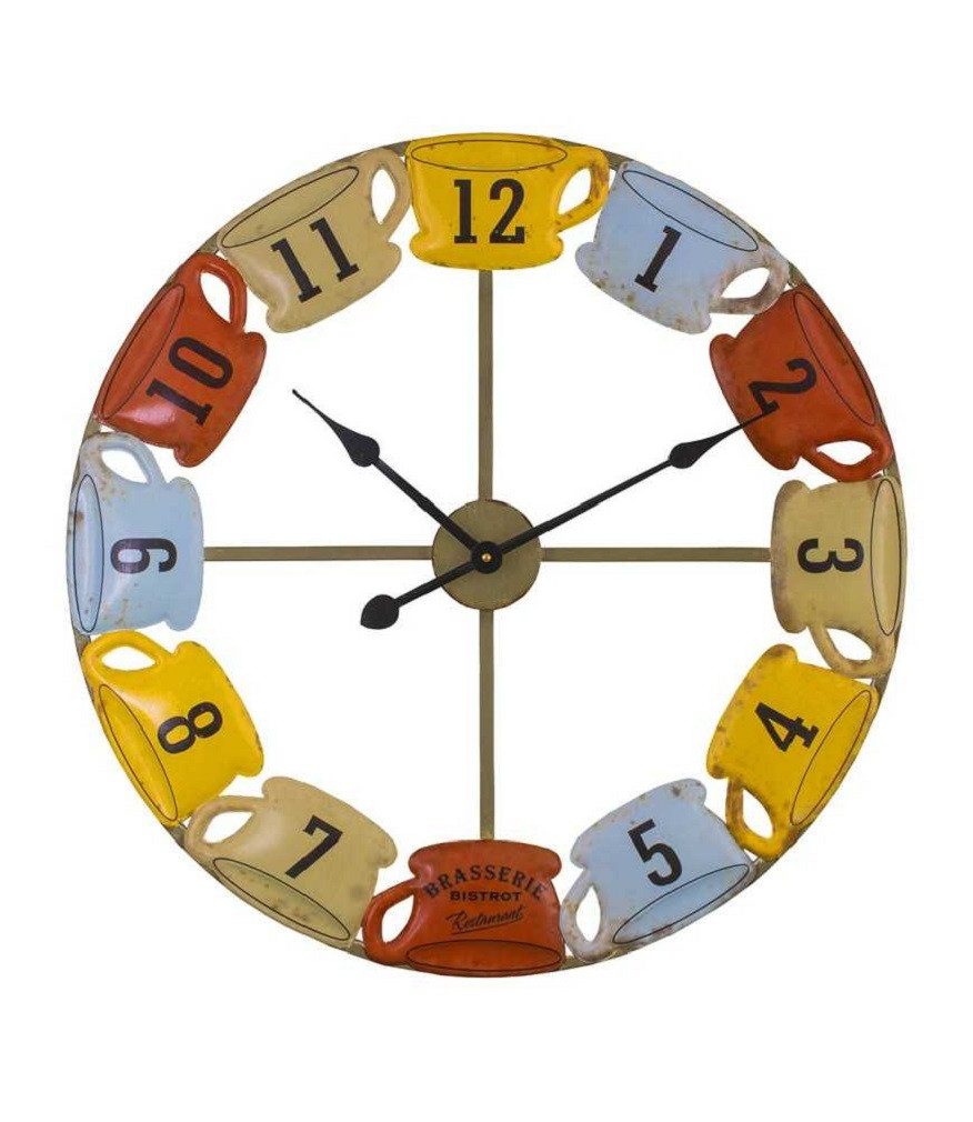 AnticLine Wanduhr XXL Wanduhr Bunt Tassen Motive Metall Industrial Vintage Antic Line