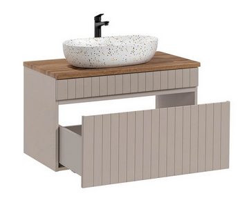 einfachgutemoebel Waschtisch-Set Badezimmer Waschplatz KARATA 80cm, Aufsatzbecken weiß, kaschmir grey, (Badmöbel Set, 1-St., Waschtisch Unterschrank)