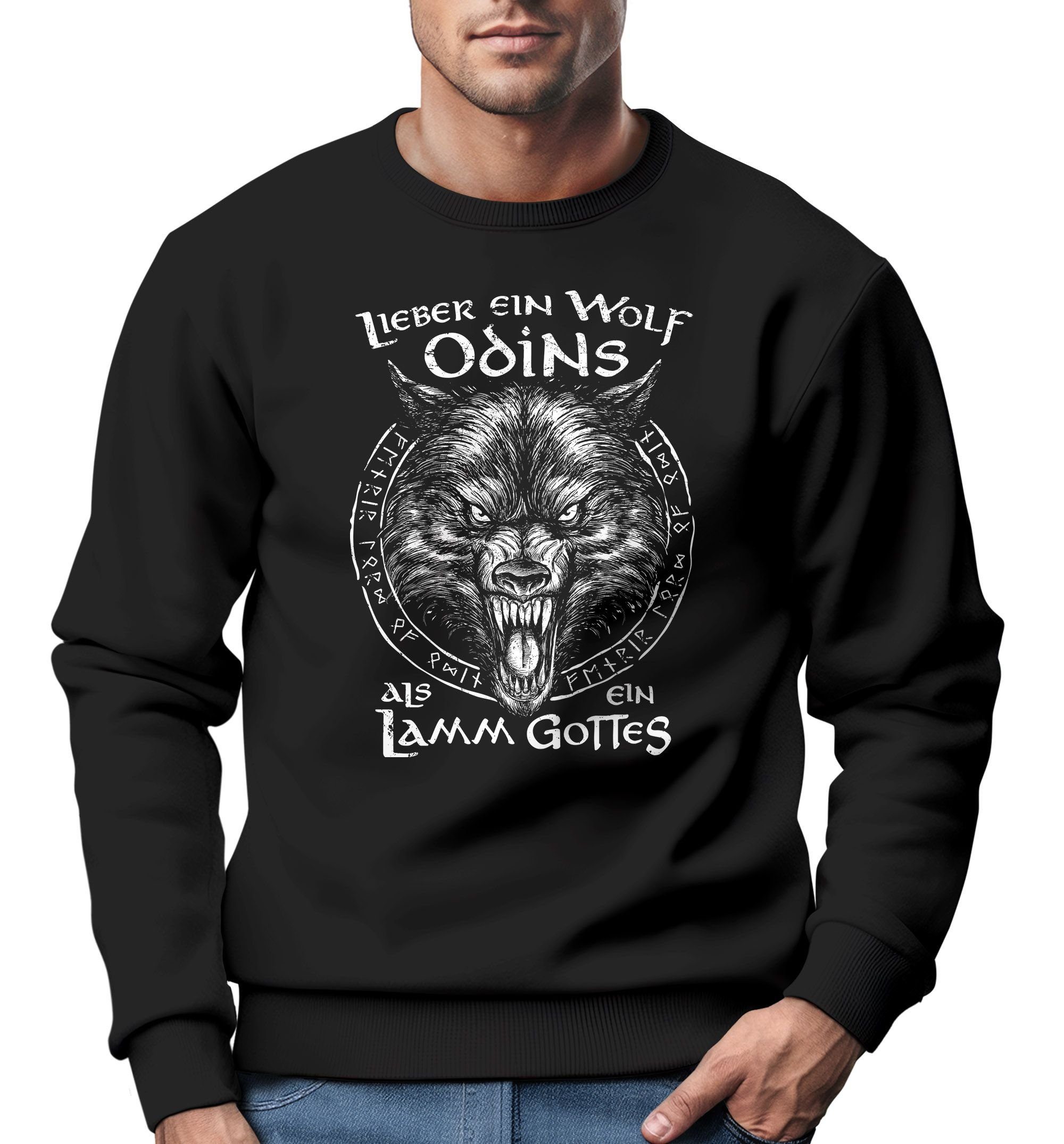 Neverless® Odins Sweatshirt Mythologie Neverless Spruch Lamm als Herren Gottes Sweatshirt Wolf nordische ein ein Lieber Wikinger Rundhals-Pullover