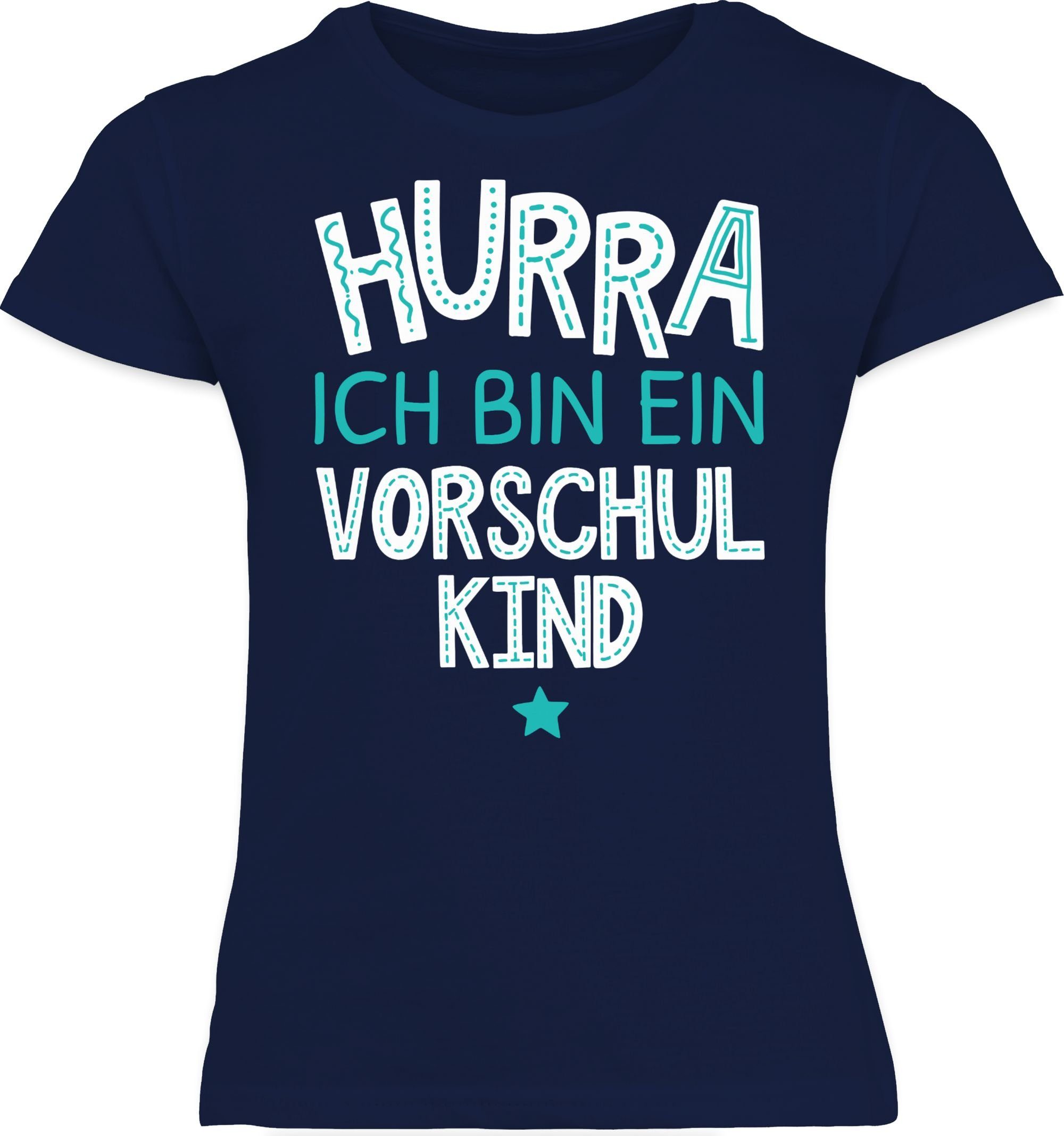 ein ich Vorschulkind Geschenke türkis Vorschulkinder 3 weiß Dunkelblau T-Shirt Shirtracer Hurra bin