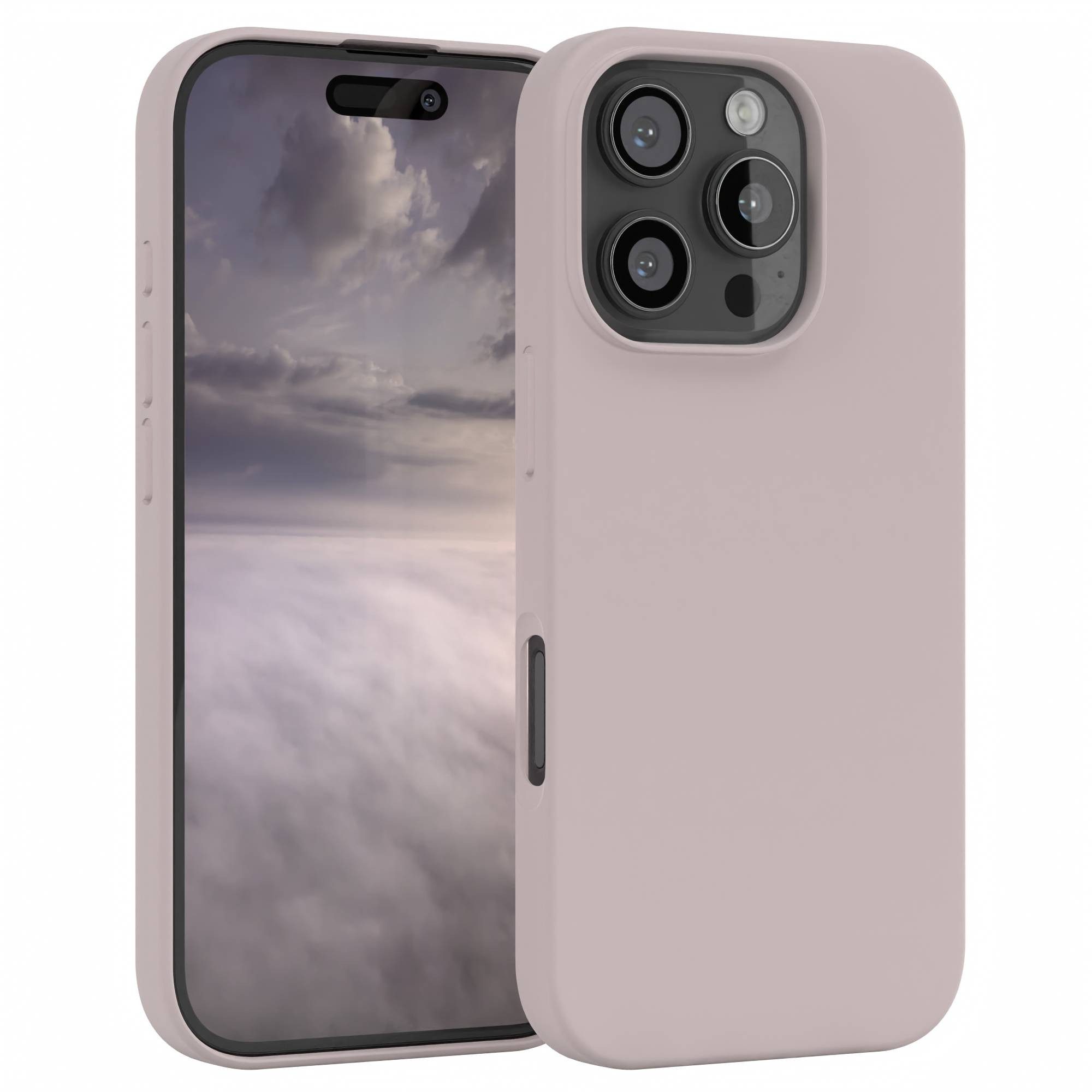 EAZY CASE Handyhülle Premium Silikon Case für Apple iPhone 16 Pro 6,3 Zoll, Silikon Schutzhülle mit Kameraschutz kratzfest Cover Rosabraun