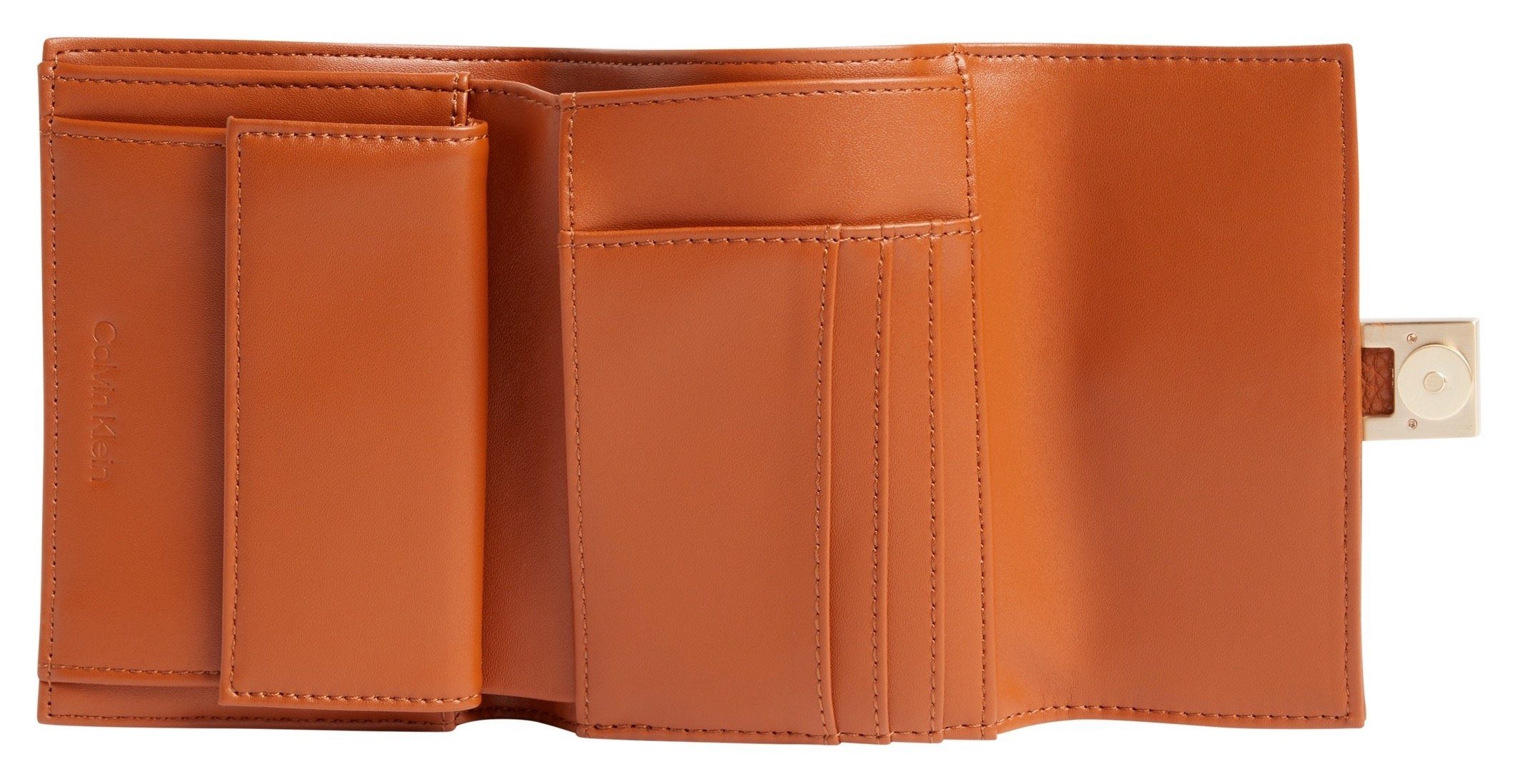 MD, Details mit Geldbörse TRIFOLD MUST WALLET Cognac PLUS Calvin Klein goldfarbenen CK