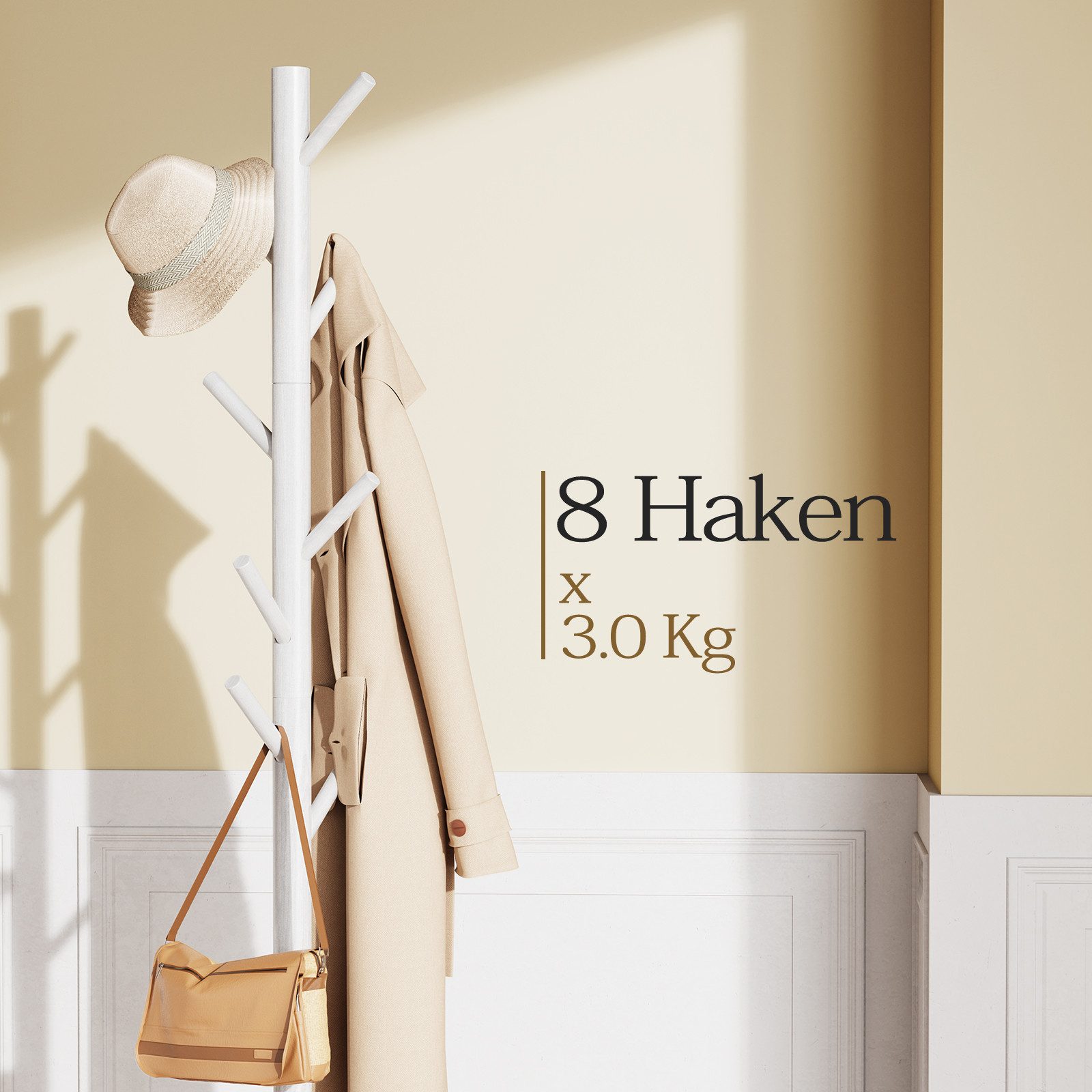 PIPISHELL Garderobenständer Höhenverstellbarer Garderobenständer mit 8 Haken, (drei höhenverstellbaren Stufen 100/137/175 cm), standfester Jackenständer für Flur, Schlafzimmer, Büro