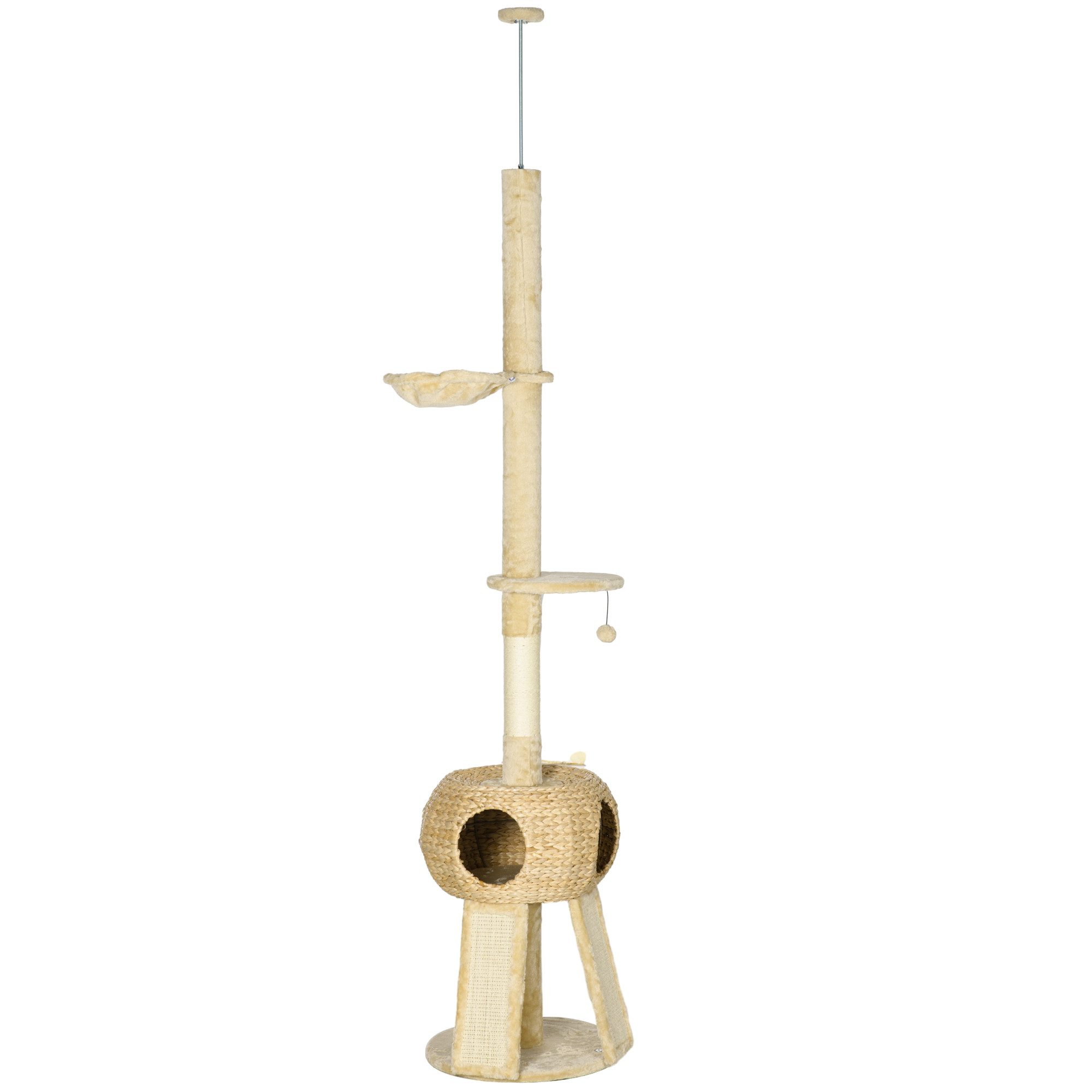 MC Star Kratzbaum Sisal 225-255cm für Katzen bis 5kg mit Anti-Kipp-Vorrichtung, Liegefläche, Höhle, Hängematte & Rampe, Beige