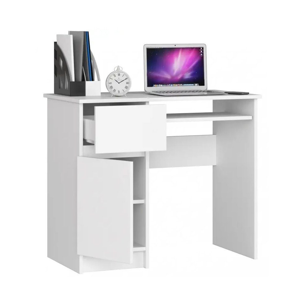 Roysson Home Computertisch Computertisch Schublade HERMES 1 Links Weiß 90cm Schreibtisch