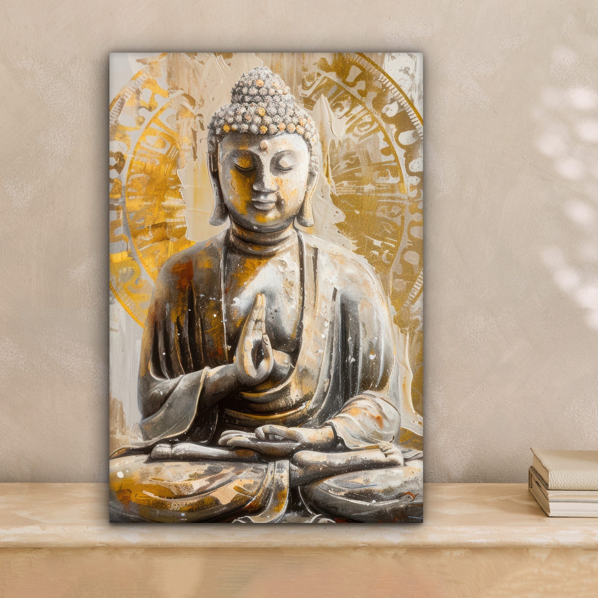 OneMillionCanvasses® Leinwandbild Buddha - Blume - Lotusblume - Weiß - Gold günstig online kaufen