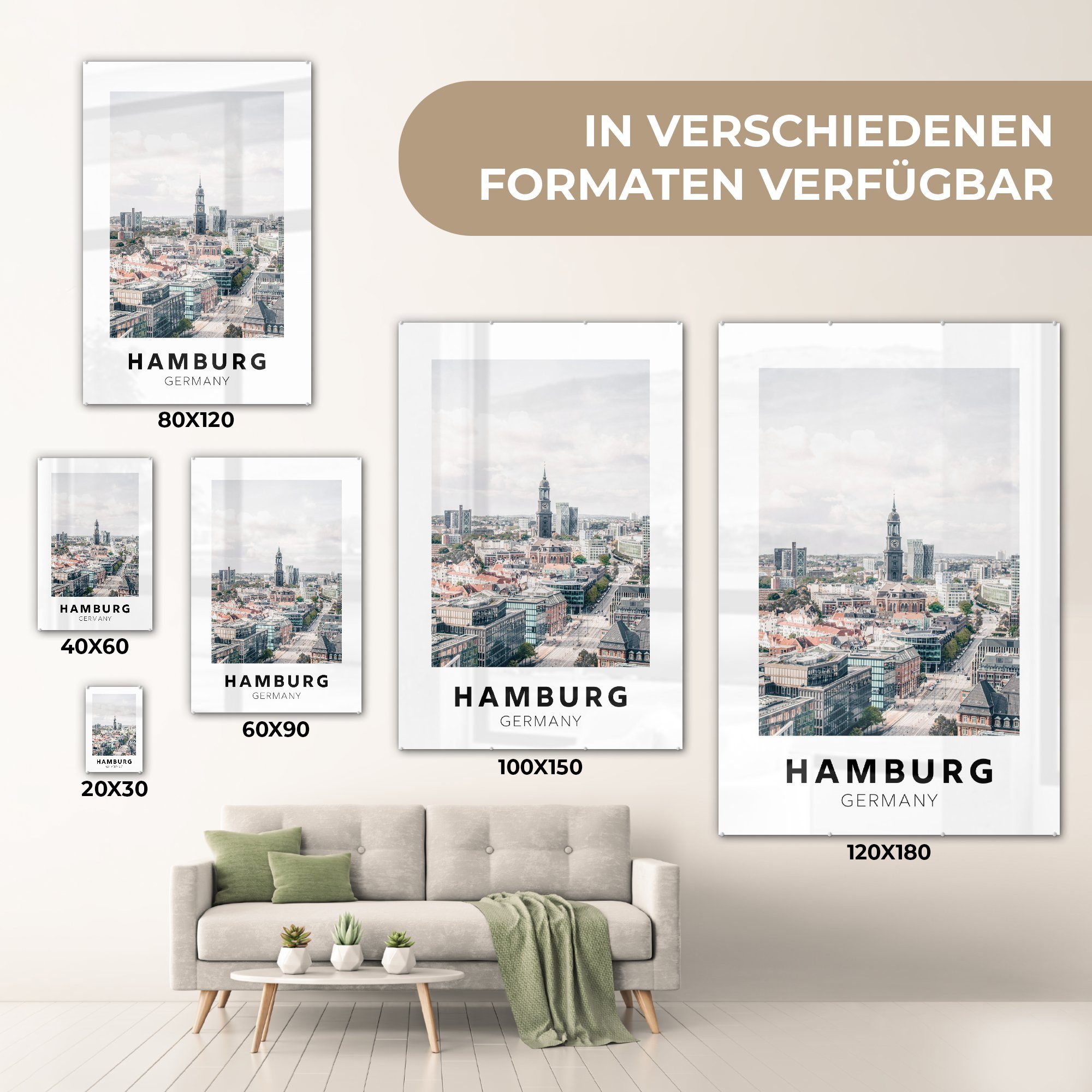 - MuchoWow Bilder Hamburg Turm, Acrylglasbild St), Deutschland - Wanddekoration Glasbilder Foto auf - (1 - Wandbild auf - Glas Glas