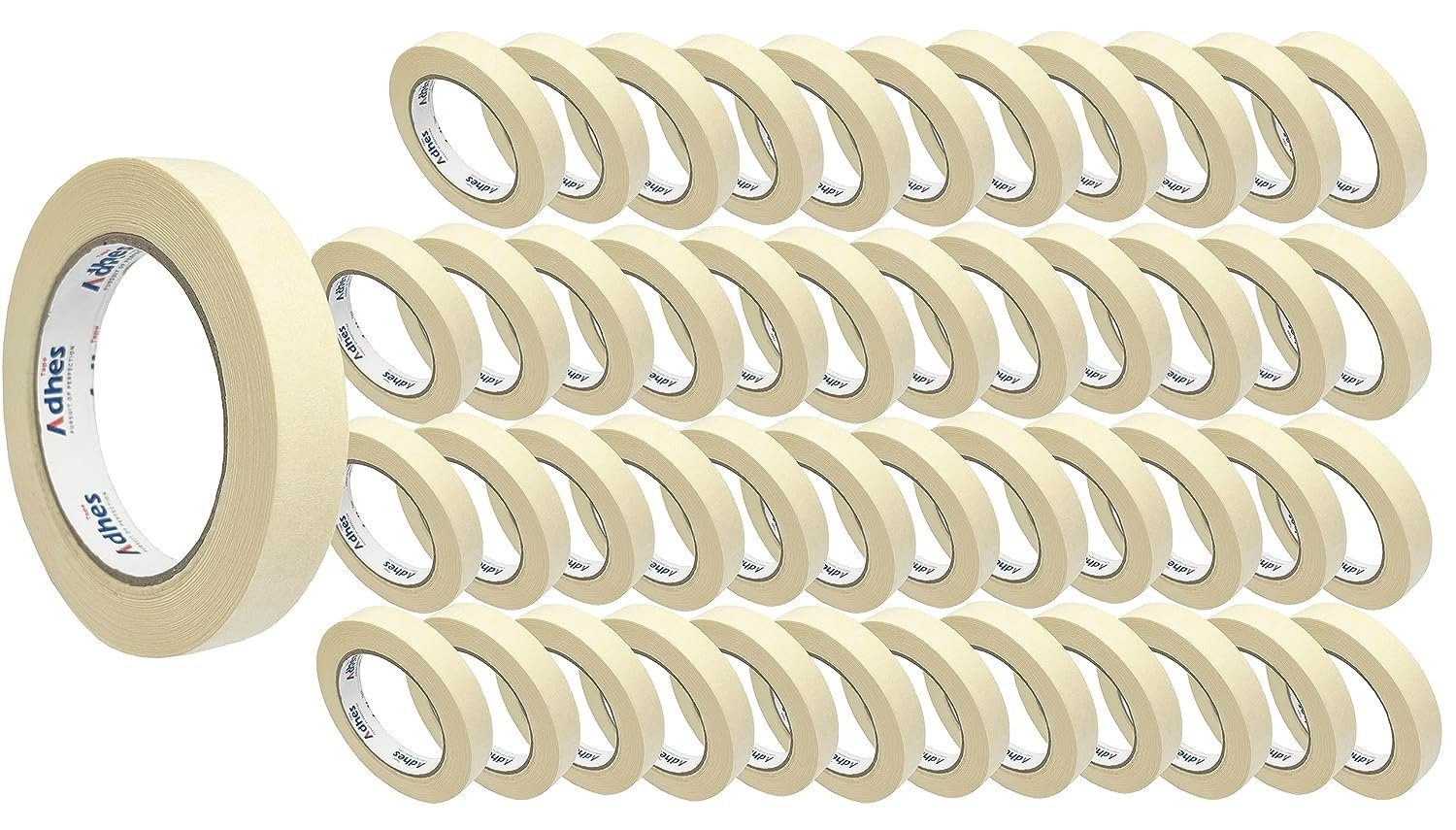 Adhes Tape Klebeband Malerkreppband für Malerarbeiten, Malerband, Beige Malerkrepp (Kreppband, 48-St., Je Rolle 18 mm x 50 m) Abdeckband, Rückstandsfrei