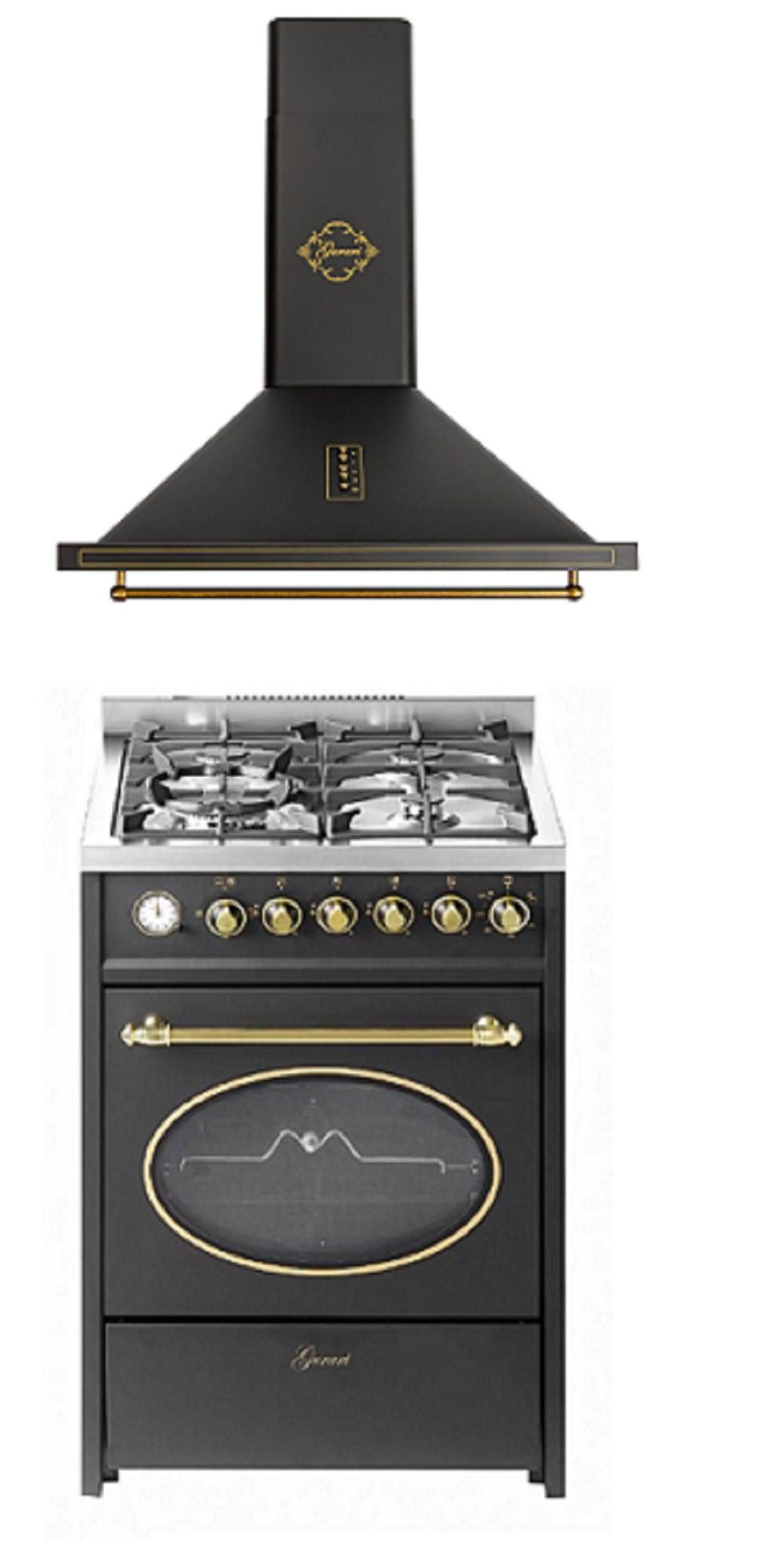 GURARI Gas-Standherd GCH G 614 BL+GCH 975 Bl 6, mit 1-fach-Teleskopauszug, Gas Standherd 60 cm /55 L+Retro Dunstabzugshaube 60cm, 850m³/h