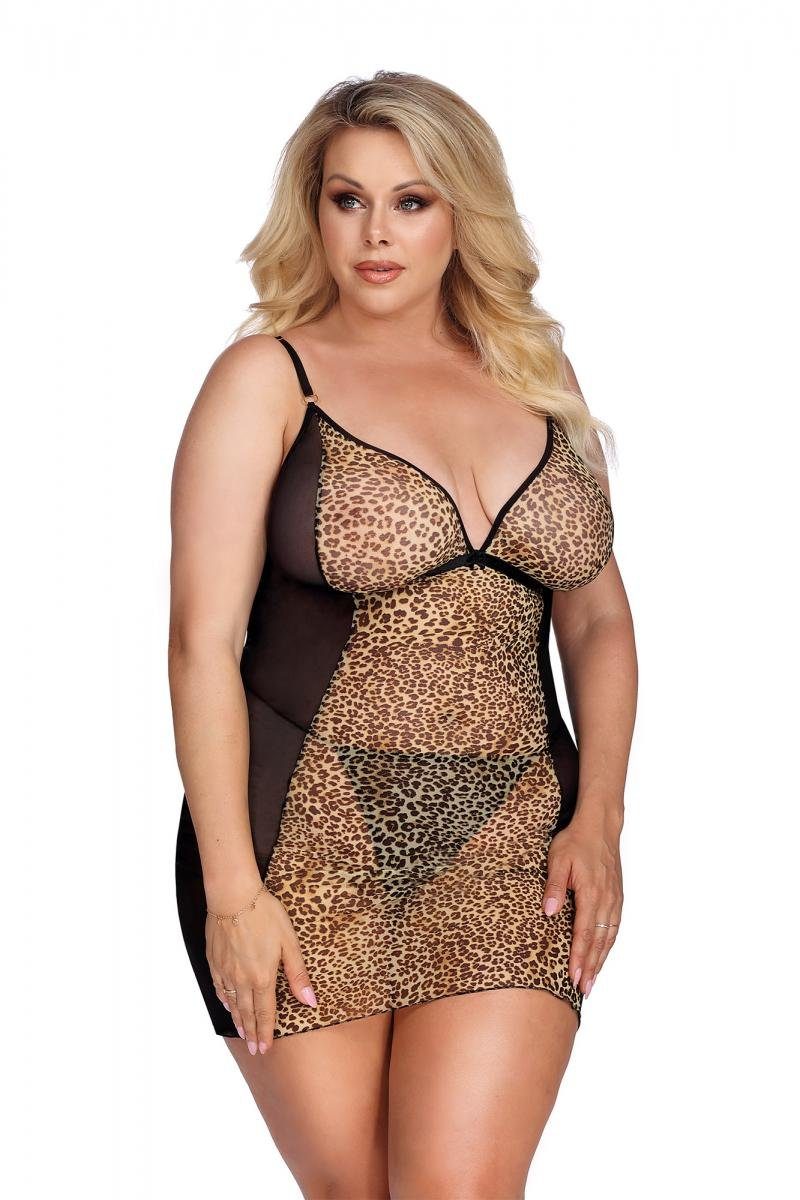 Anais Apparel Size Plus Negligé Negligee in leopard/schwarz - 3XL/4XL