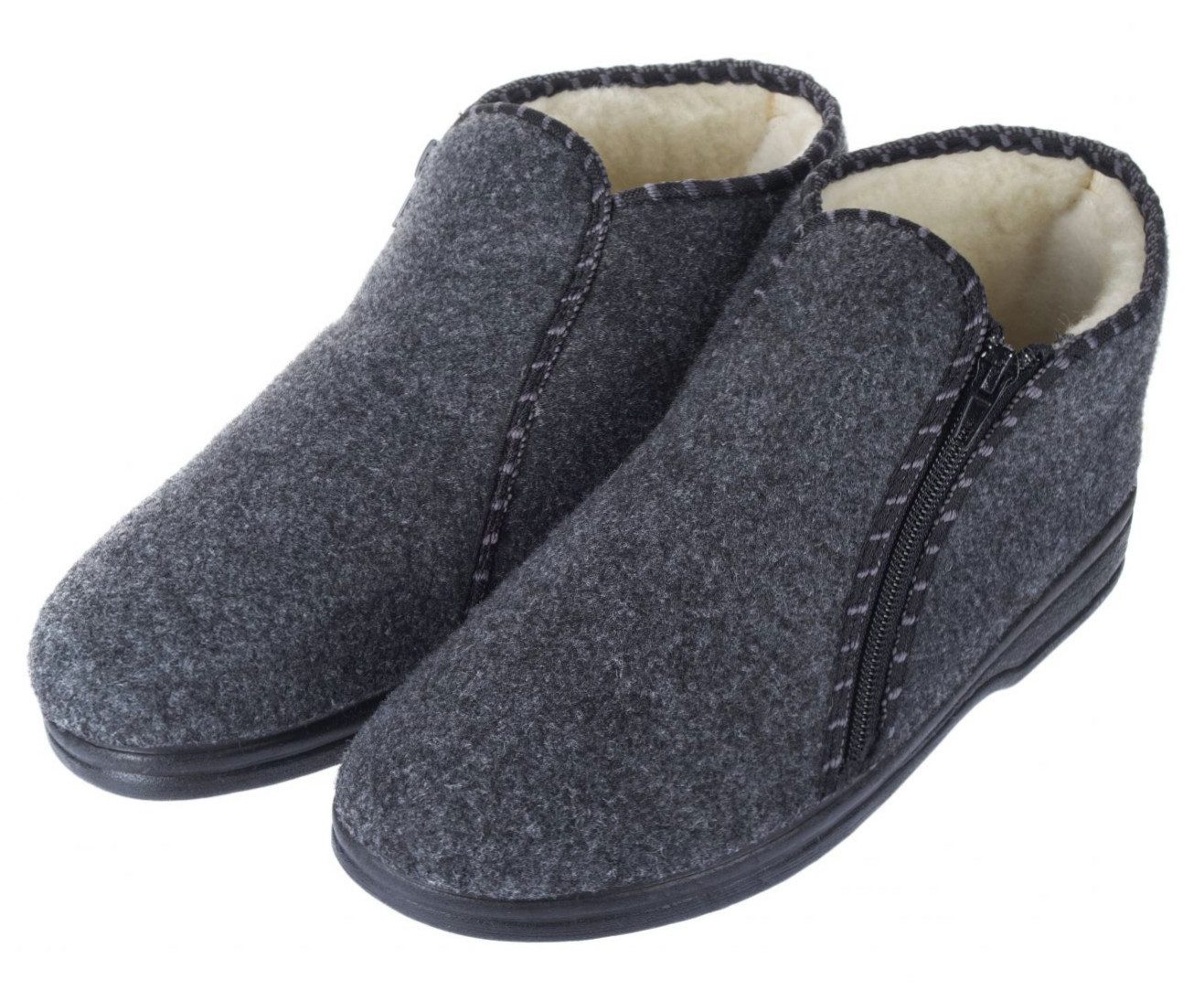 zelbut Herren Winter Filz Hausschuhe Schafwolle Hausstiefel Hüttenschuhe Reißverschluss