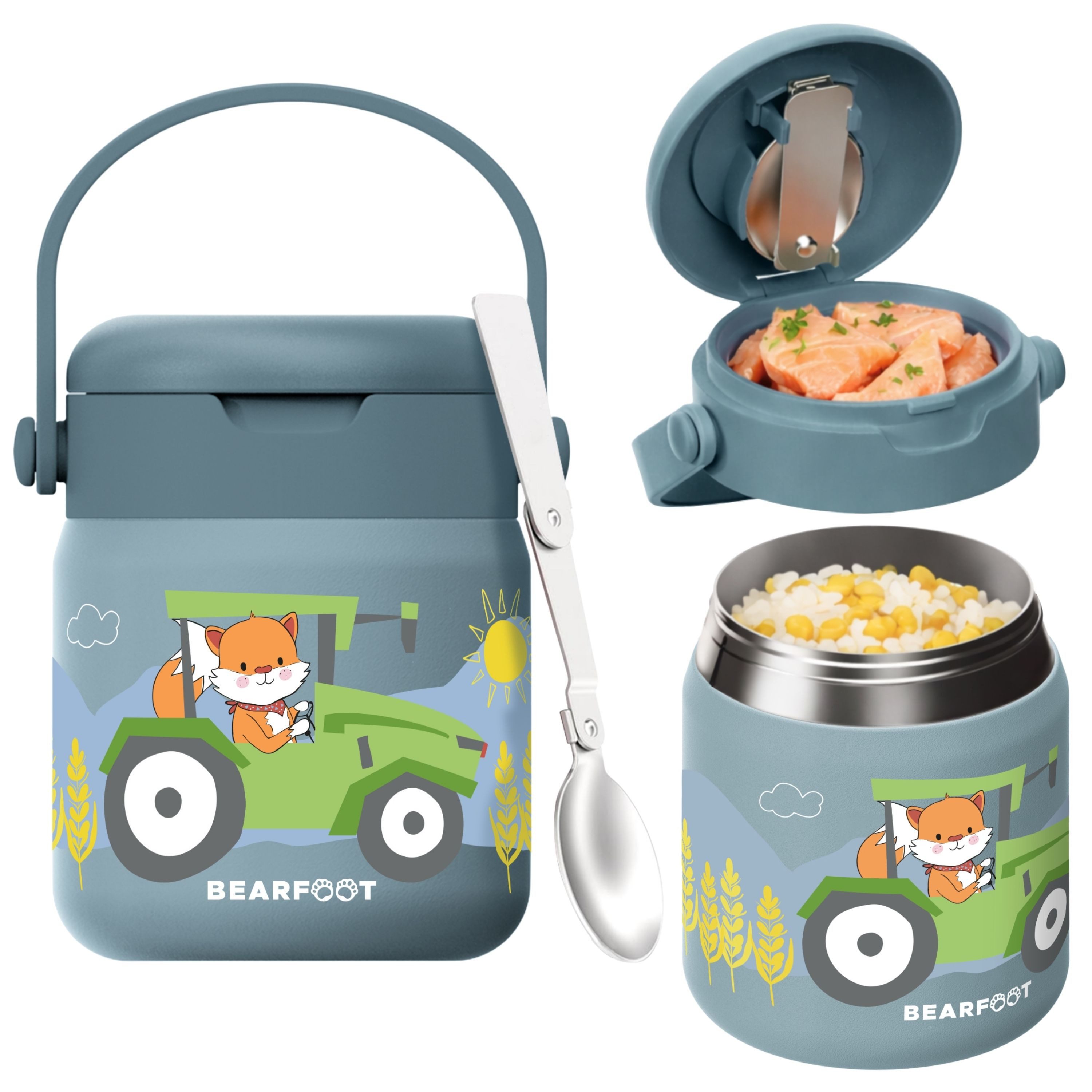 BEARFOOT Trinkflasche Thermobehälter Kinder Edelstahl - Traktor blau, Thermobehälter, auslaufsicher, Edelstahl, Food jar, BPA-frei