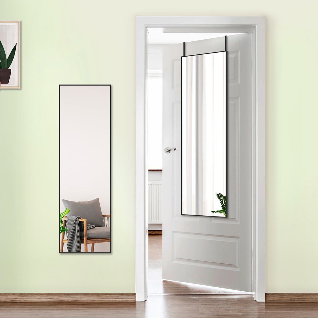 HD S'AFIELINA Wandspiegel Wohnzimmer mit 120x37cm Haken, Ankleidezimmer, Schlafzimmer, Ganzkörperspiegel Standspiegel Türspiegel Schwarz
