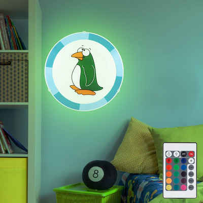 etc-shop Dekolicht, Leuchtmittel inklusive, Warmweiß, Farbwechsel, Kinderzimmer Deckenleuchte Pinguin Deckenlampe Kinder blau