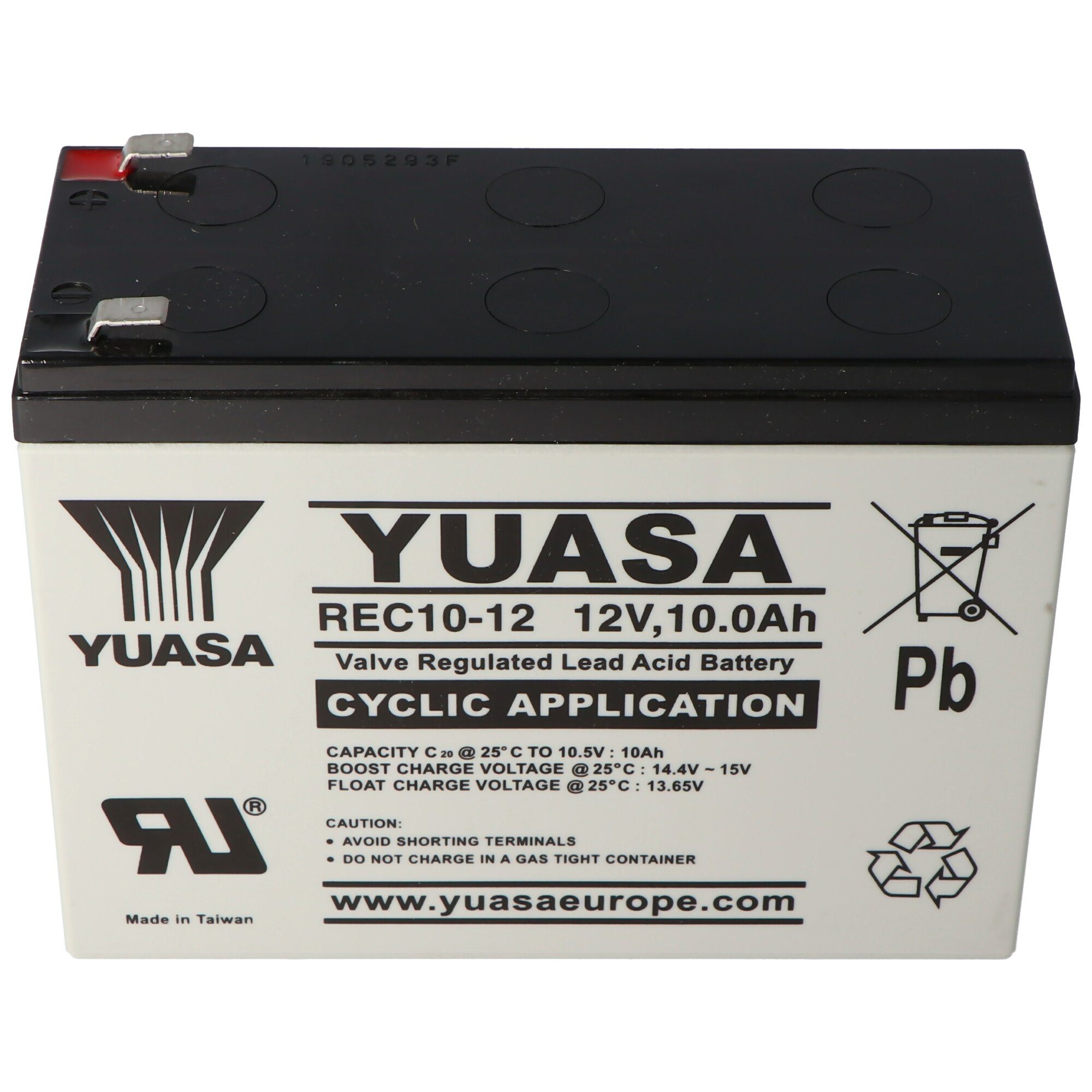 Yuasa Yuasa Blei-Akku REC10-12 mit 12 Volt und 10Ah, 6,3mm Faston Steckkont Akku 10000 mAh (12,0 V)