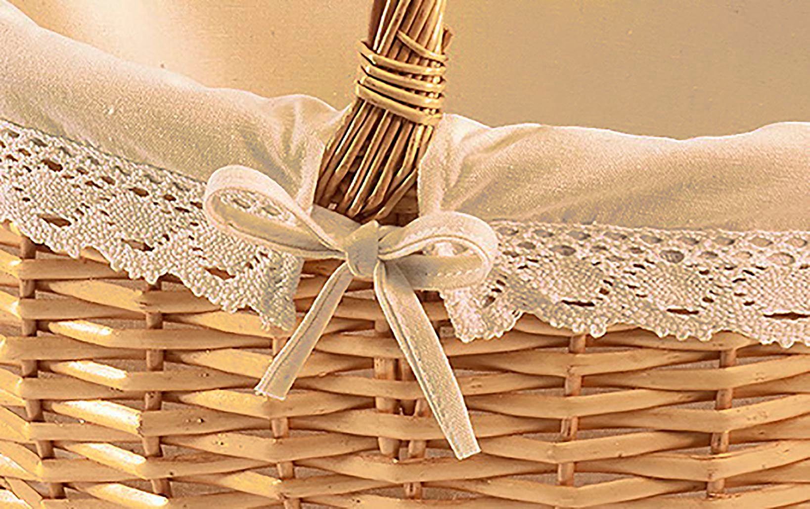 Kobolo Dekokorb Weidenkorb mit Henkel und Textil mit Häkelborte