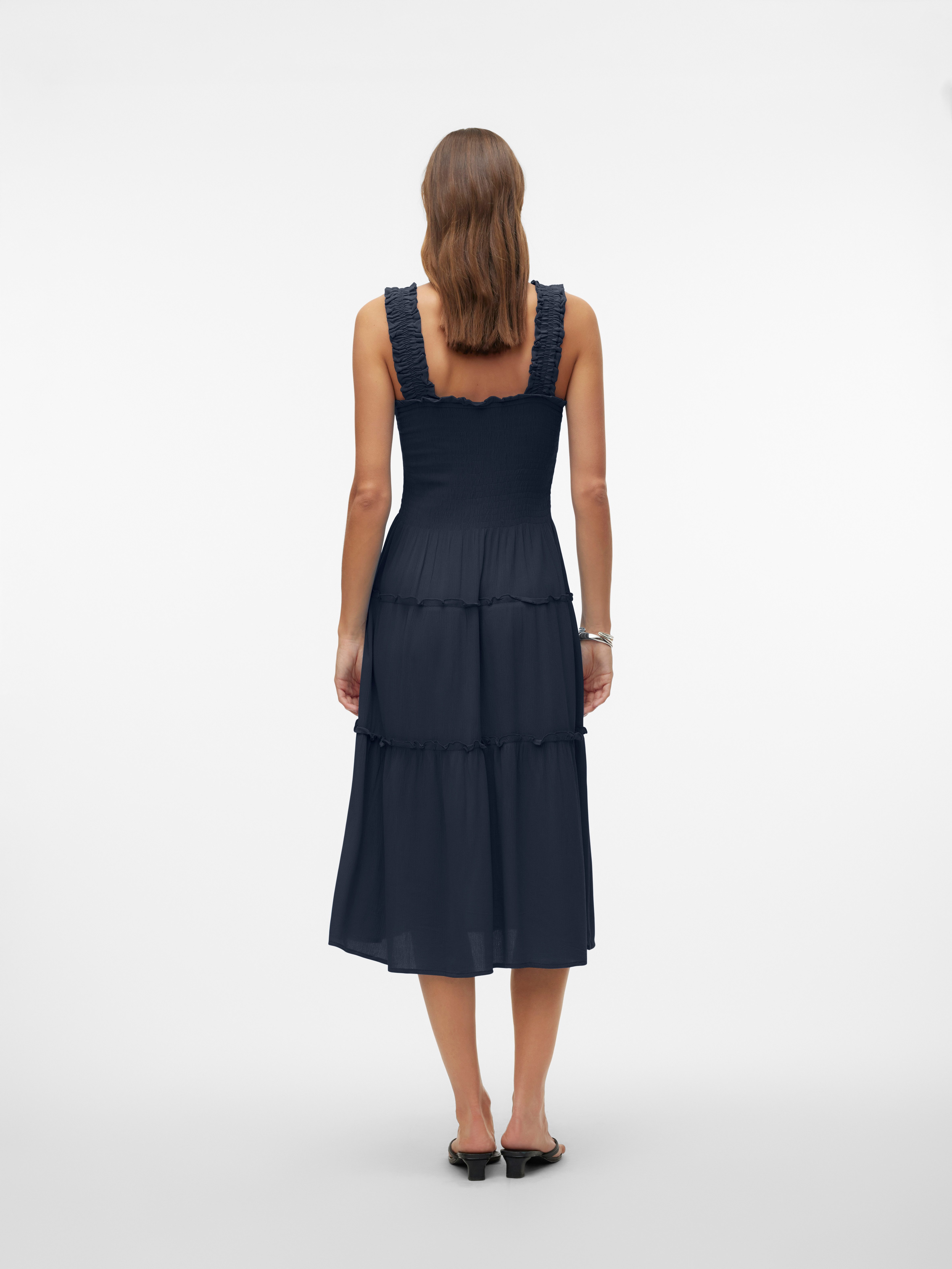 Vero Moda Sommerkleid VMMENNY SL SMOCK CALF DRESS WVN GA Viskose, regular fit, Oberteil gesmokt