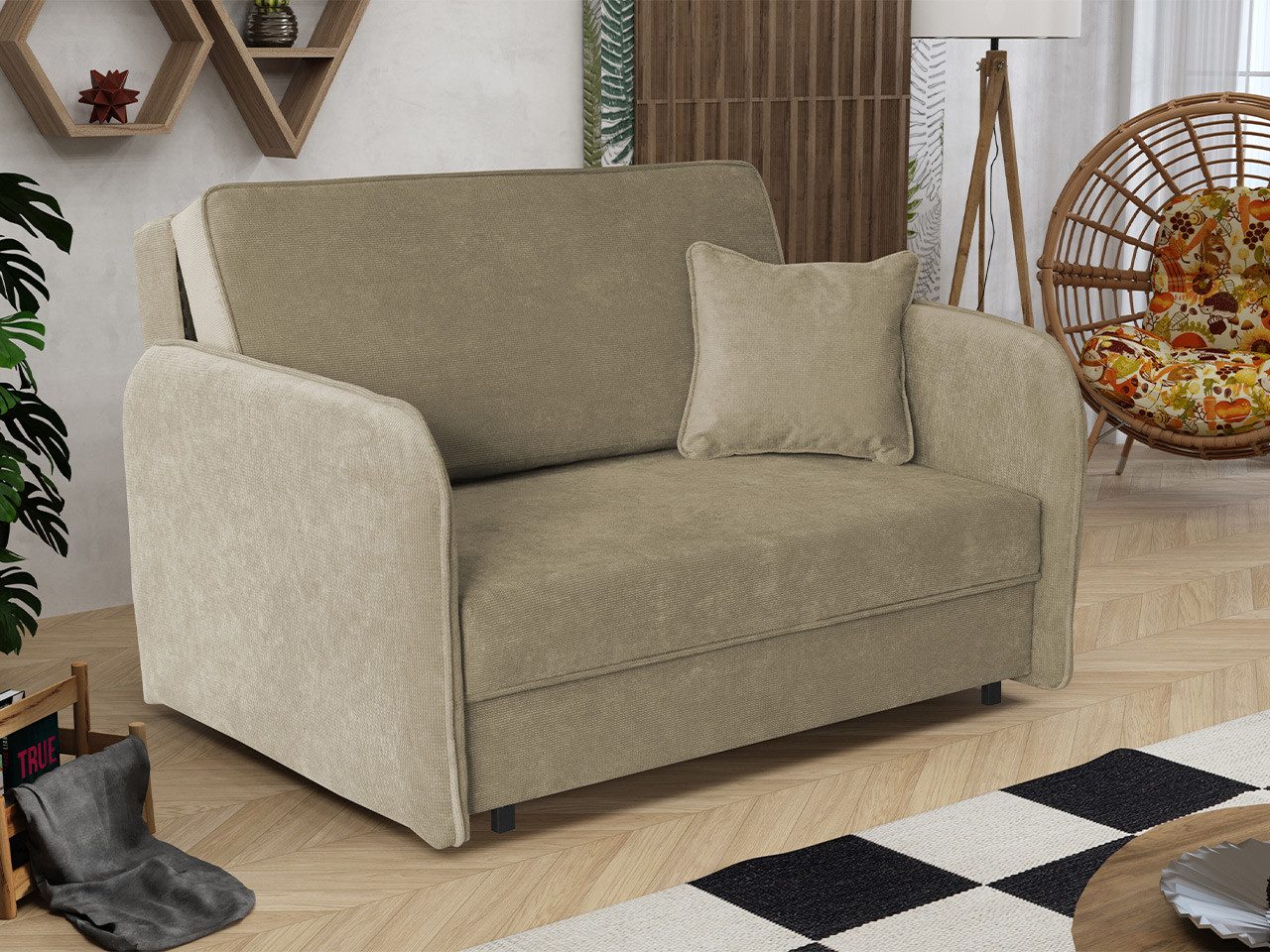 MIRJAN24 Schlafsofa Viva Loft II, mit Bettkasten und Schlaffunktion, Couch 2 Sitzer Polstersofa, inkl. Kissen