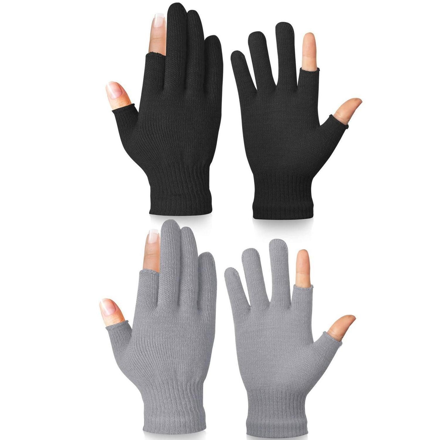 LuxusKollektion Thermohandschuhe Strickhandschuhe Fingerlos Damen/Herren 2 Paar Uni (2-St)