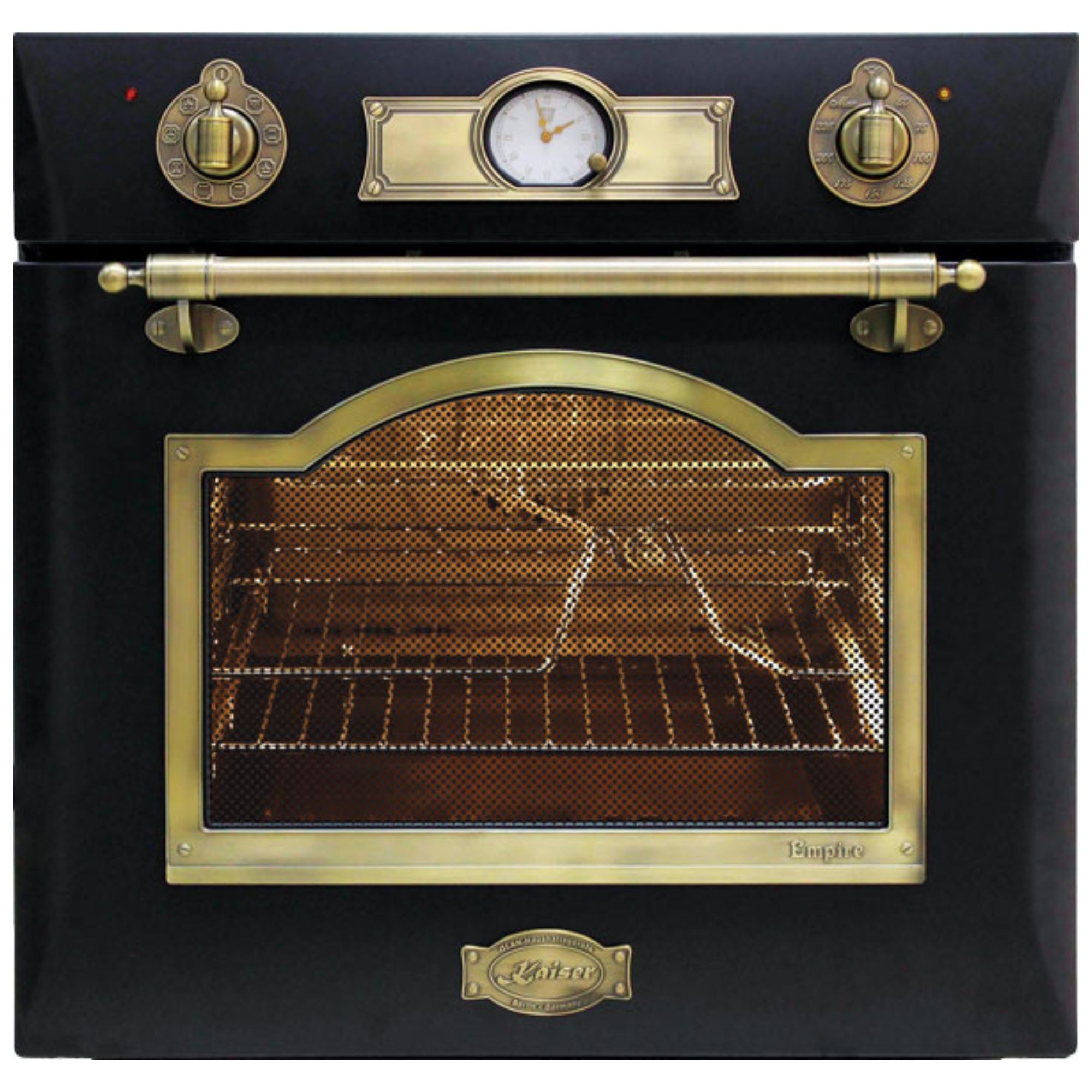 Kaiser Küchengeräte Backofen-Set Empire Design Retro Backofen mit Heißluftsystem, Infrarotgrill und elektrischem Drehspieß Eh 6355 Em +KCT 9196 IEm, Katalytische Selbstreinigung, FREE ZONE FlexInduktion 90 cm Kochfeld mit Power Booster