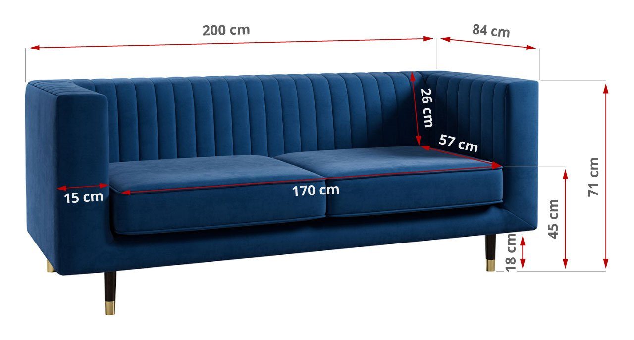 3, Sofa hohen für mit Kronos ELMO Wohnzimmer Beinen, Ein Modern Dreisitzer-Sofa, Stil, Dunkelblau MKS MÖBEL
