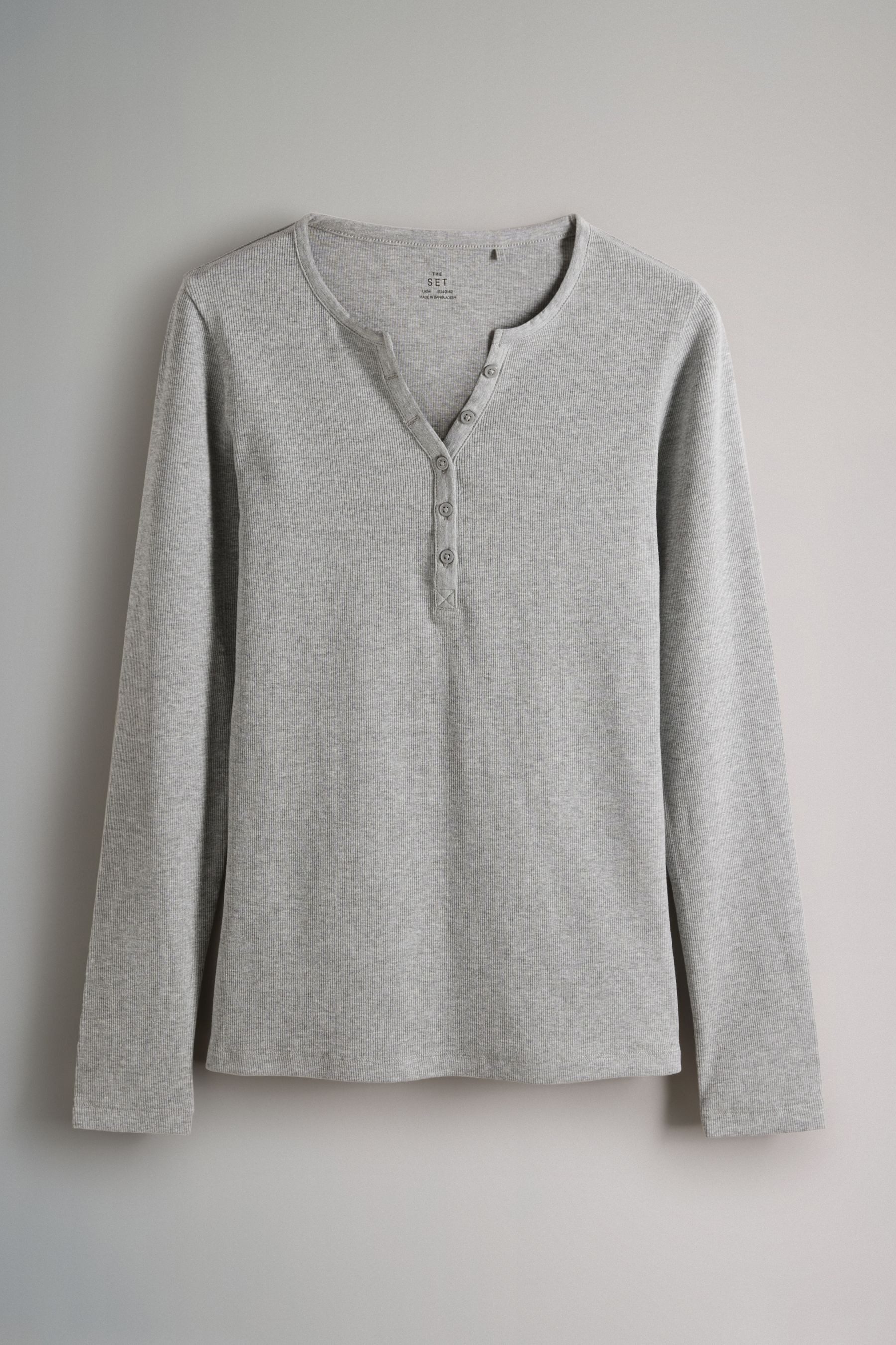 The Set Langarmshirt The Set gerippte Henley-Langarmshirts, 4er-Pack (4-tlg)
