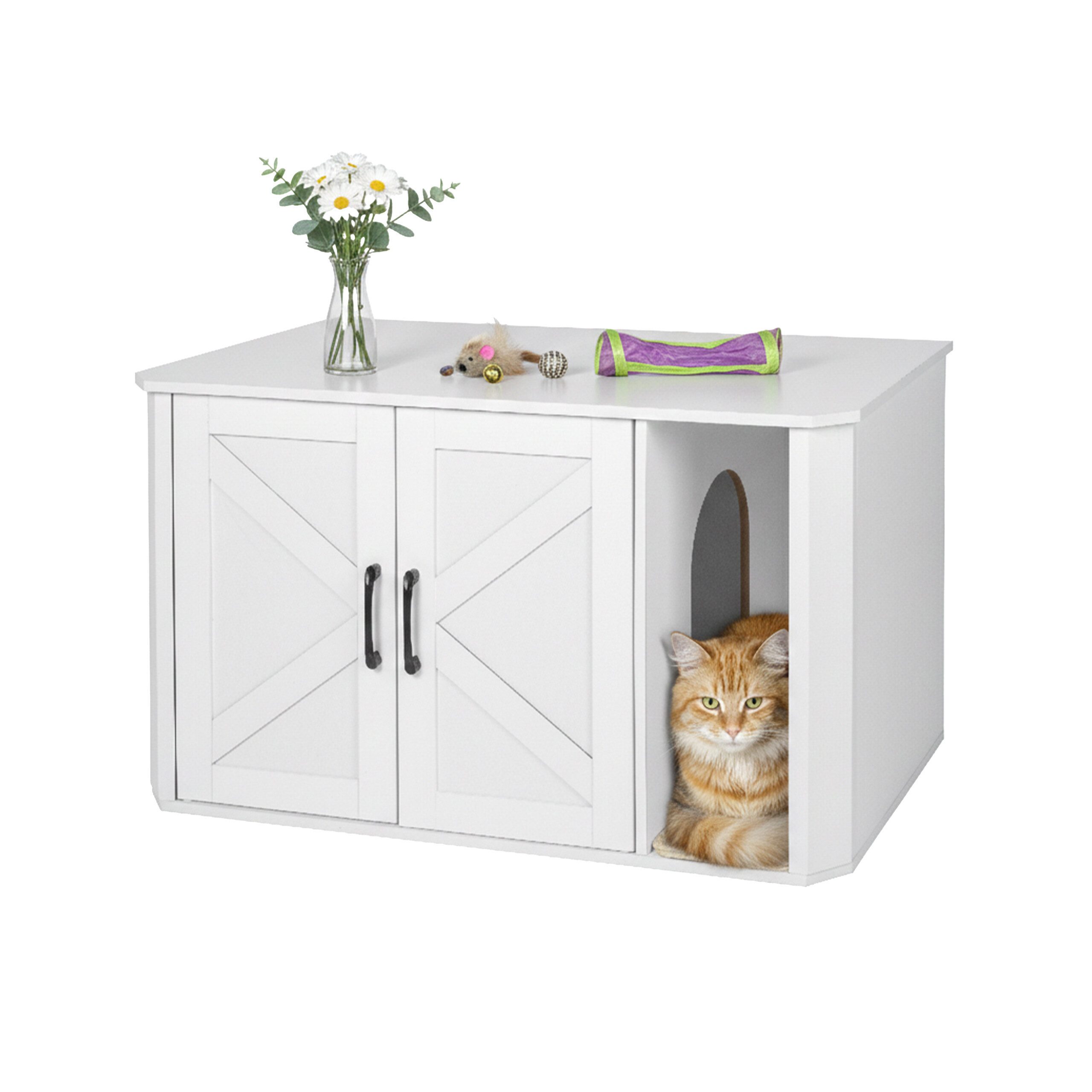 relaxdays Indoorhütte Katzenschrank für Katzenklo, weiß
