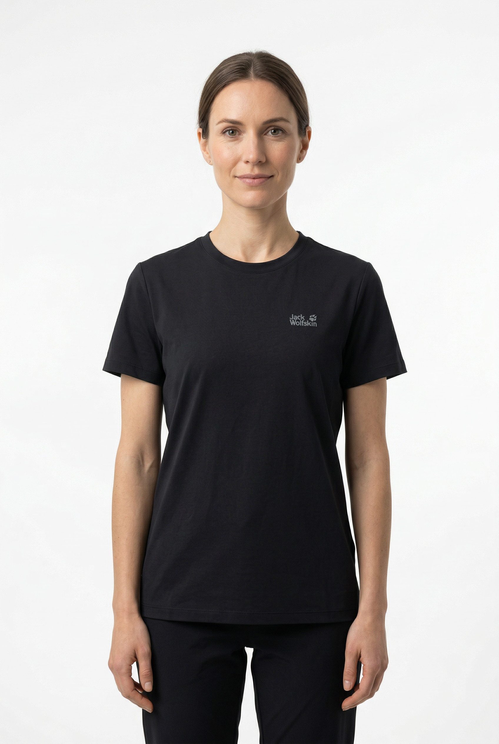 Jack Wolfskin T-Shirt ESSENTIAL T W Kurzarm, mit Rundhalsausschnitt, aus Baumwoll-Jersey