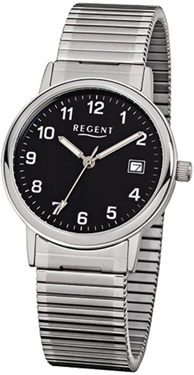 Herren-Armbanduhr (ca. silber Quarzuhr Armbanduhr Regent rund, Analog, mittel Herren Regent Edelstahlarmband 35mm),