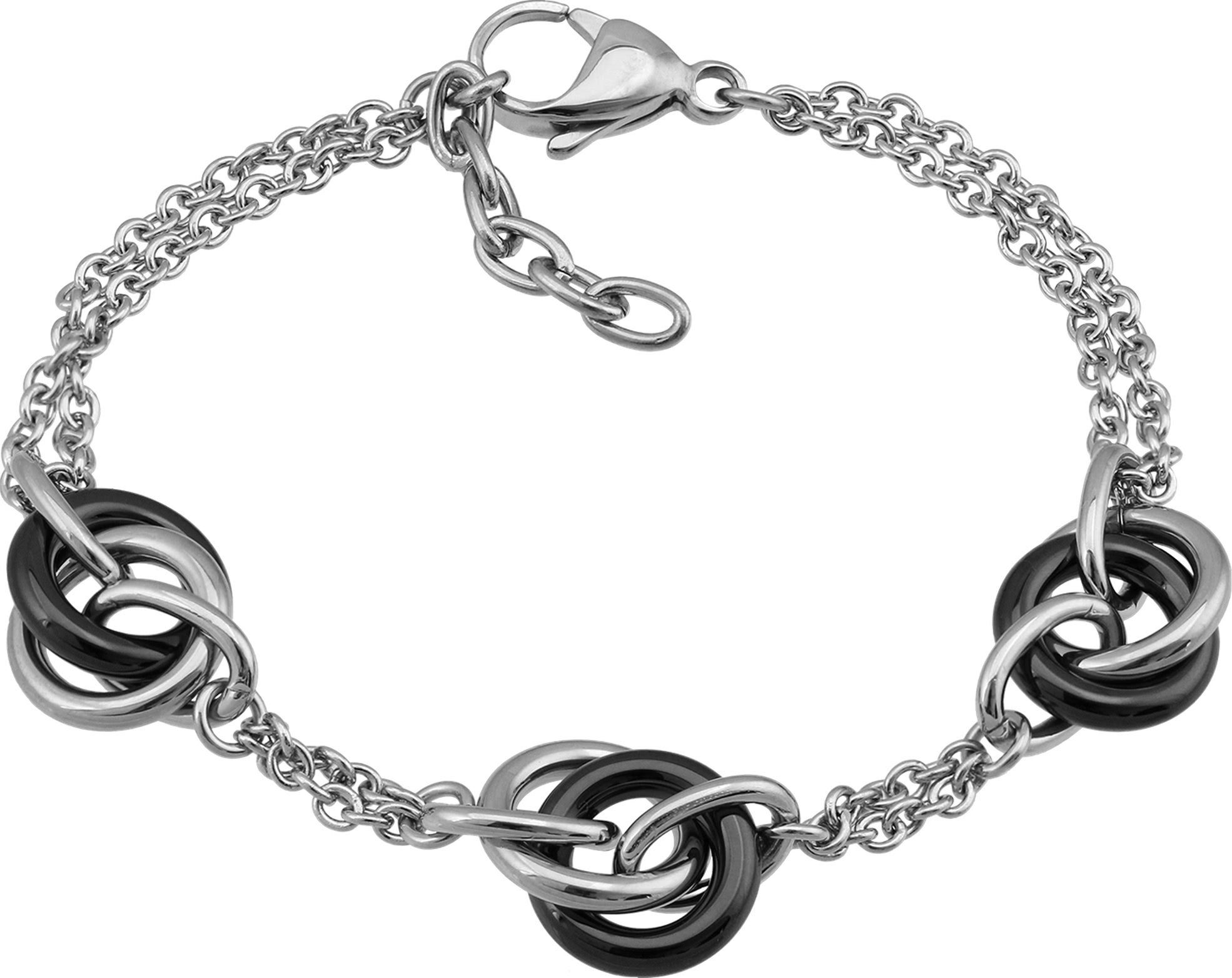 Amello Edelstahlarmband Amello Ringe Armband silber schwarz (Armband), Armbänder für Damen Edelstahl (Stainless Steel) | Edelstahlarmbänder
