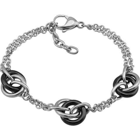 Amello Edelstahlarmband Amello Ringe Armband silber schwarz (Armband), Armbänder für Damen Edelstahl (Stainless Steel)
